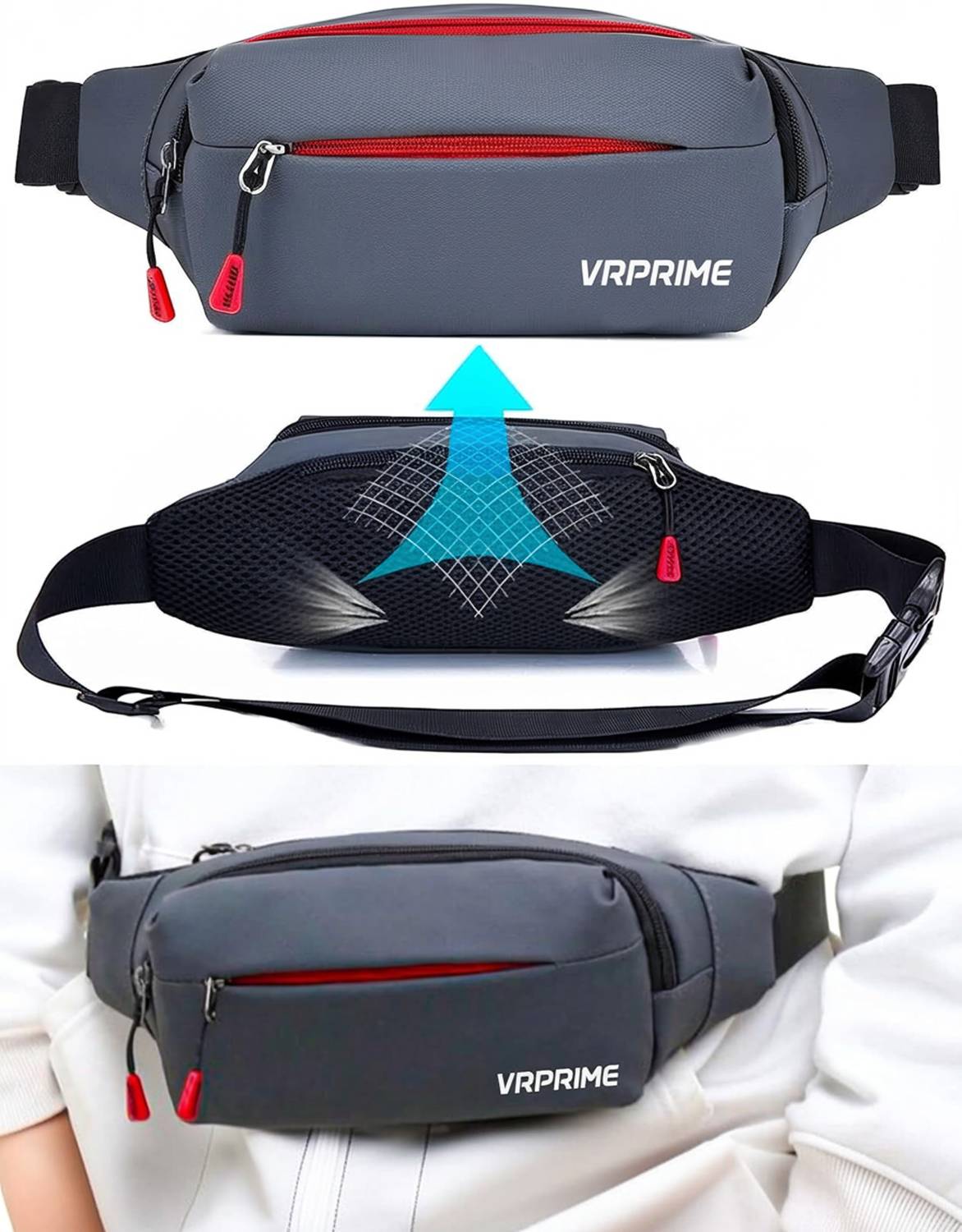 VRPRIME Unisex Crossbody Waist Bag, Multi-Pocket Lightweight, Durable Compact Fanny Pack