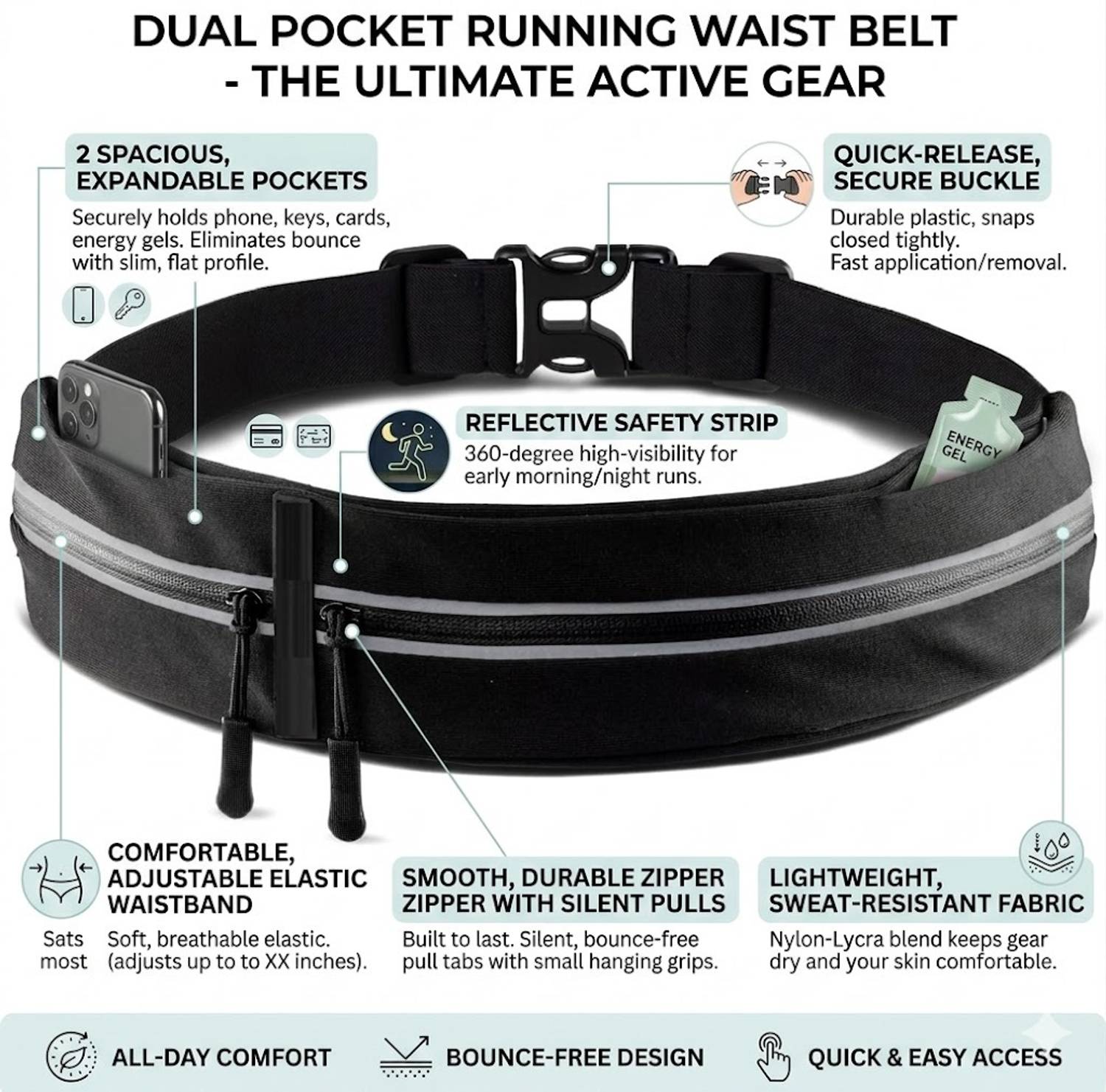 Zenvick Bounce-Free Dual-Pocket Running Belt - Image 2