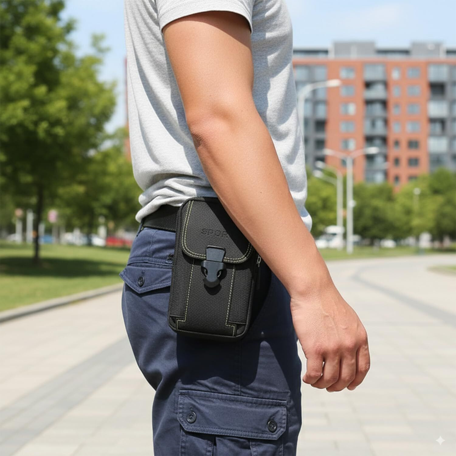 Image of MOMISY Men's Nylon Multi-Purpose Utility Pouch - Solid Black Outdoor Travel Phone Bag Mobile Pouch Bag