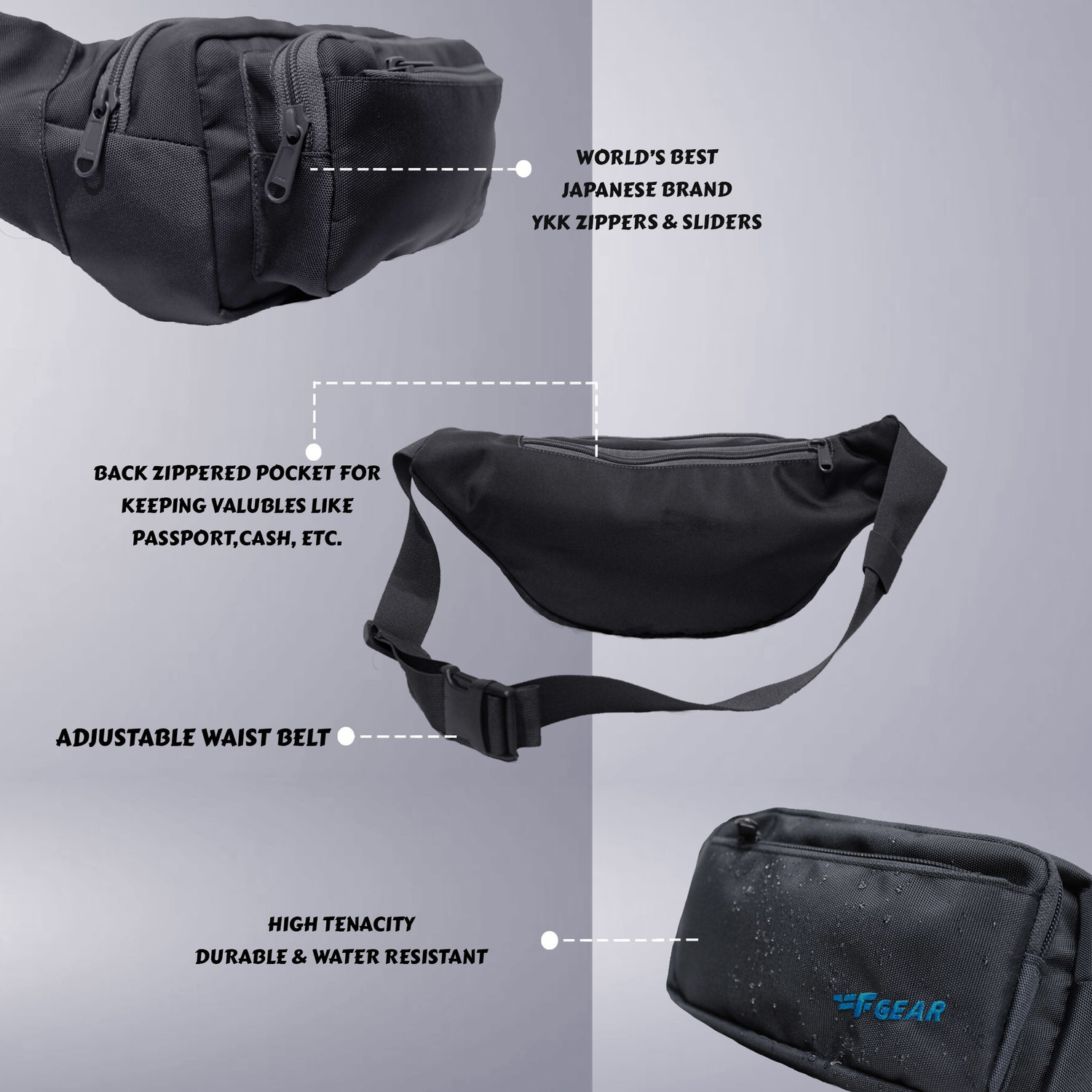 Image of F Gear Miles Guc Grey Adjustable Strap Waist Bag