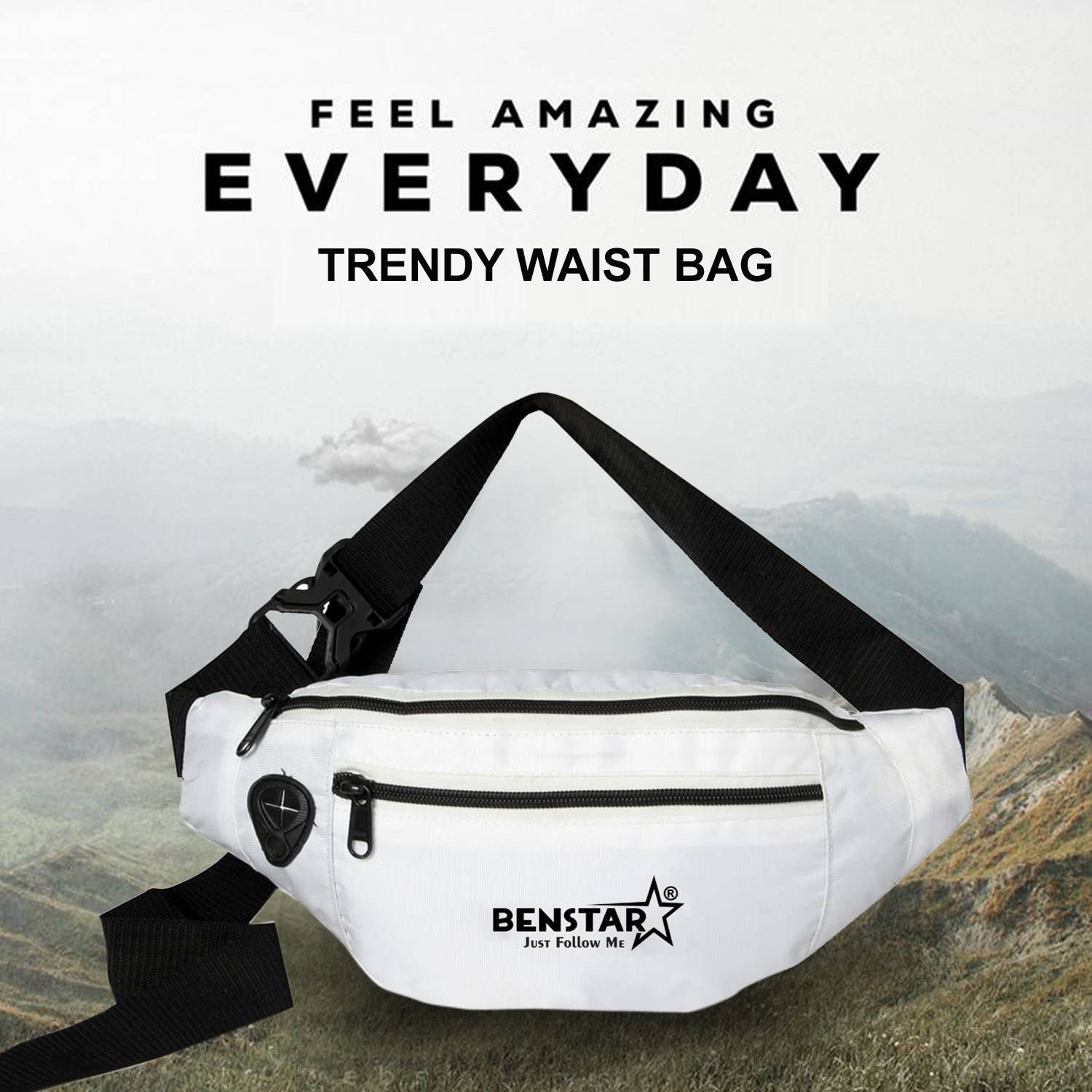 Benstar Waist Bag Elegant Style Travel Bumbags Pockets Waistpack for Men or Women White Waist Bag