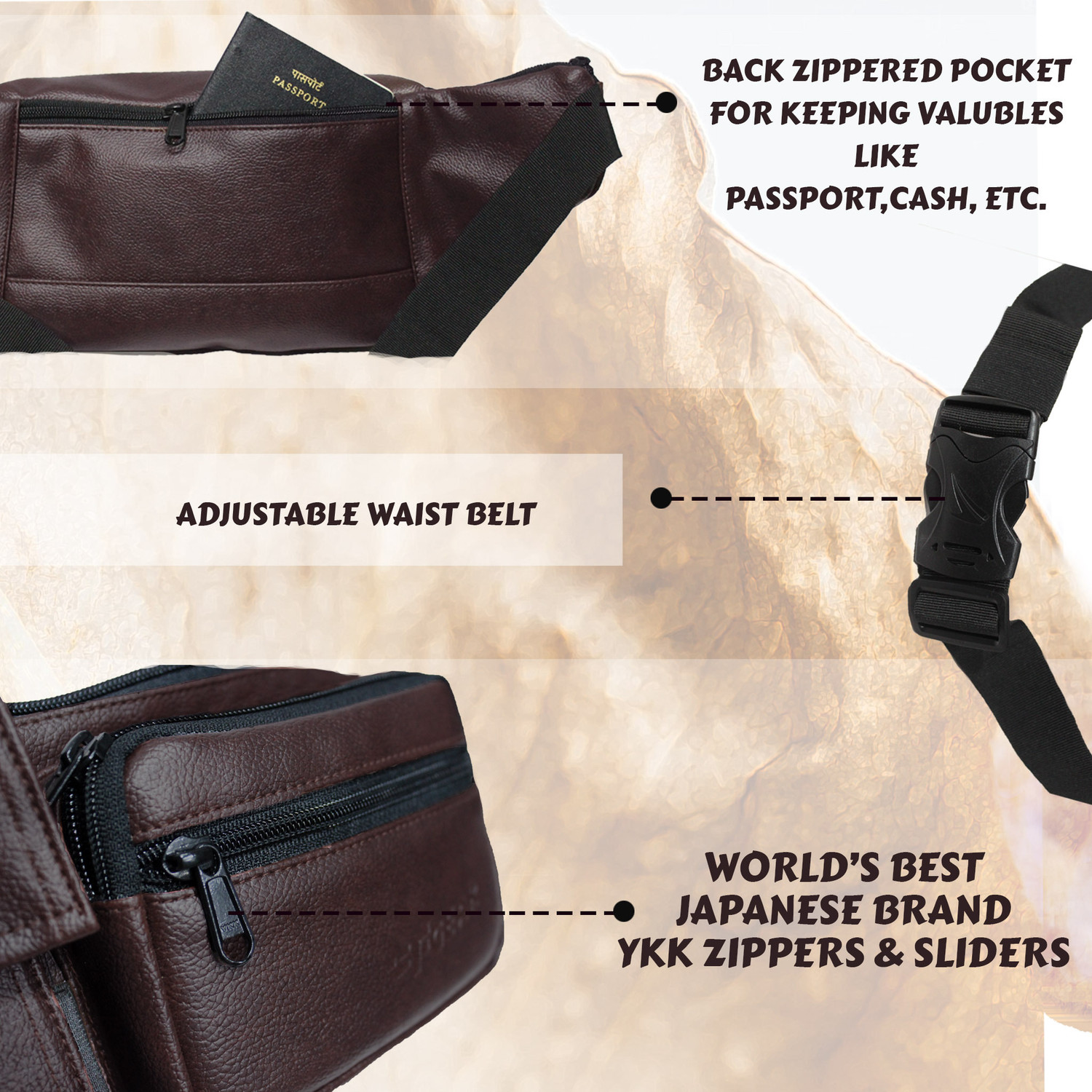 Image of F Gear Potent Art Leather Brown Adjustable Strap Waist Bag