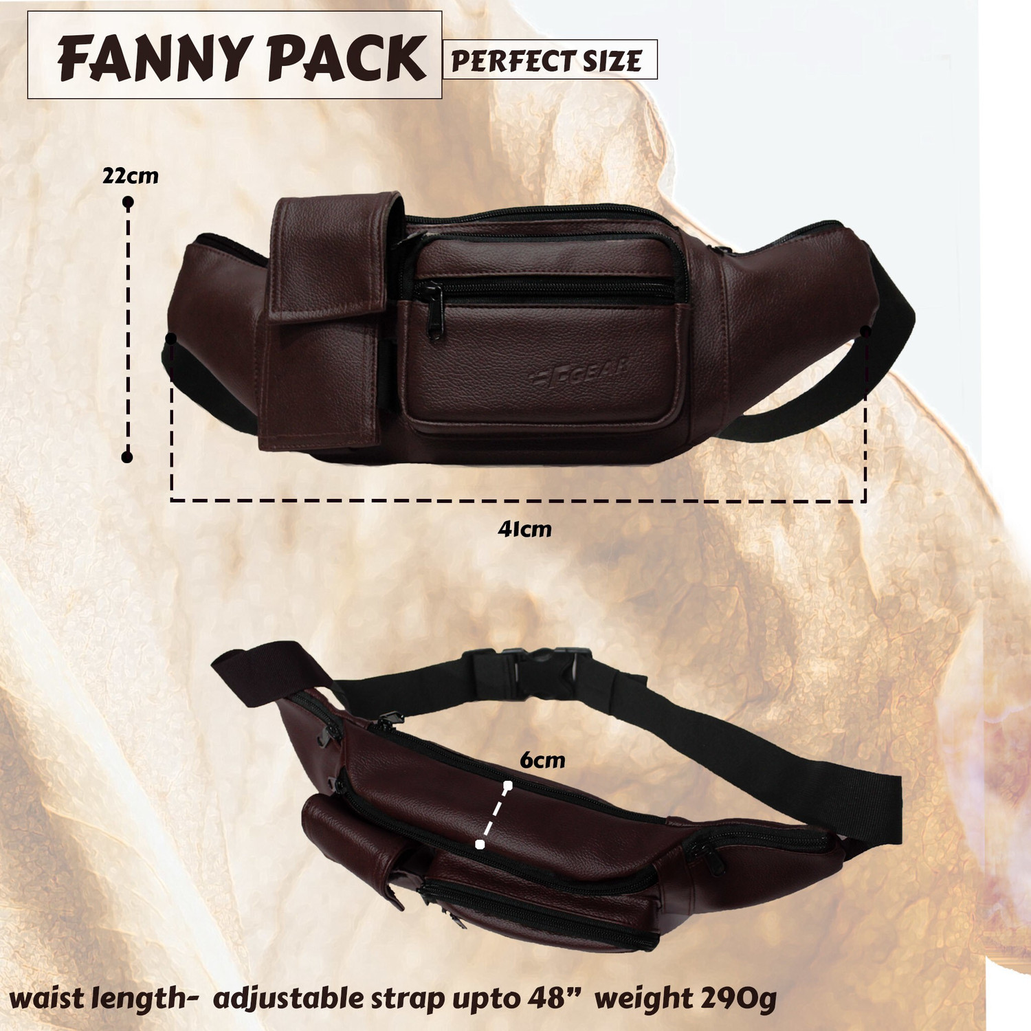 Image of F Gear Potent Art Leather Brown Adjustable Strap Waist Bag