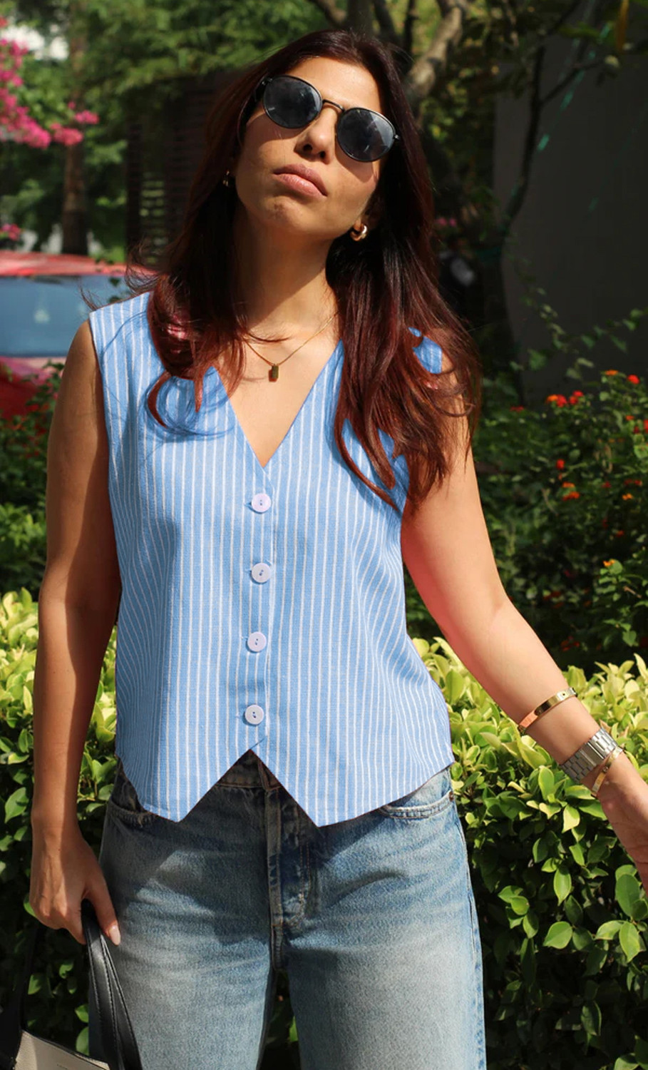 Image of MKTHEWEAR Striped Women Waistcoat