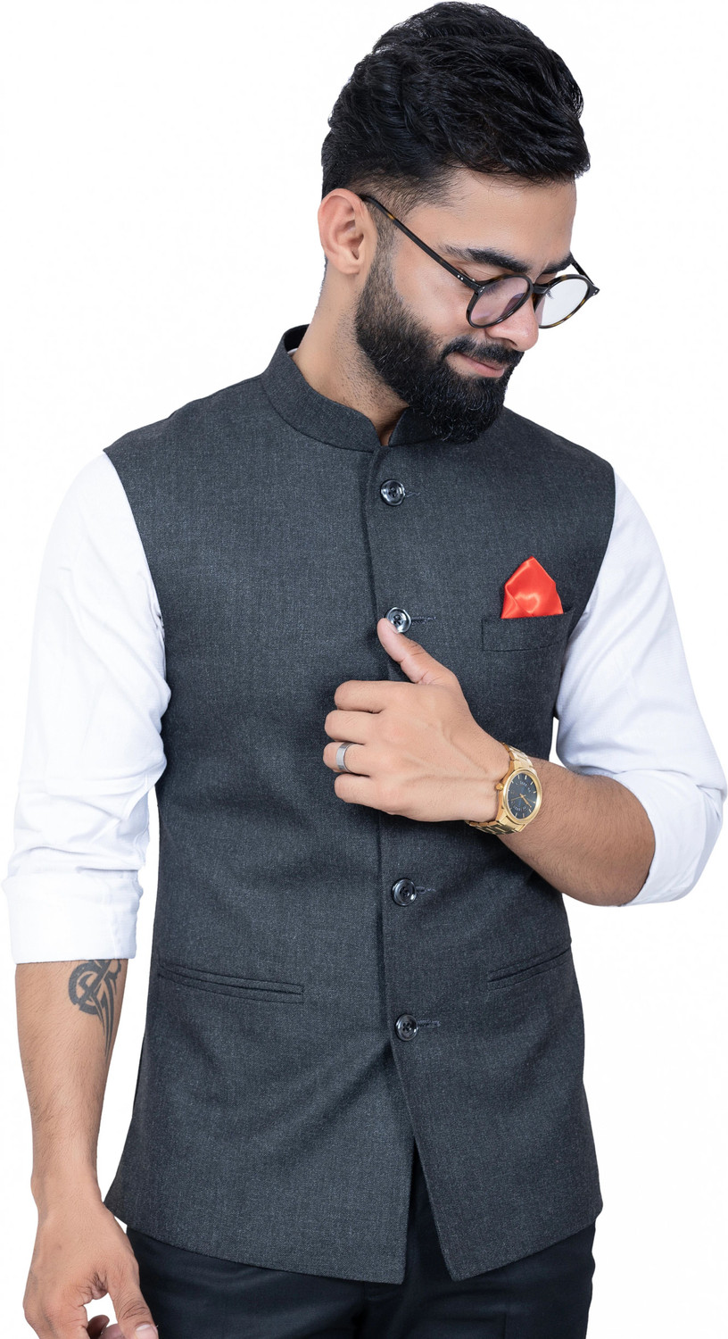 Image of ALJAAMI Solid Men Waistcoat
