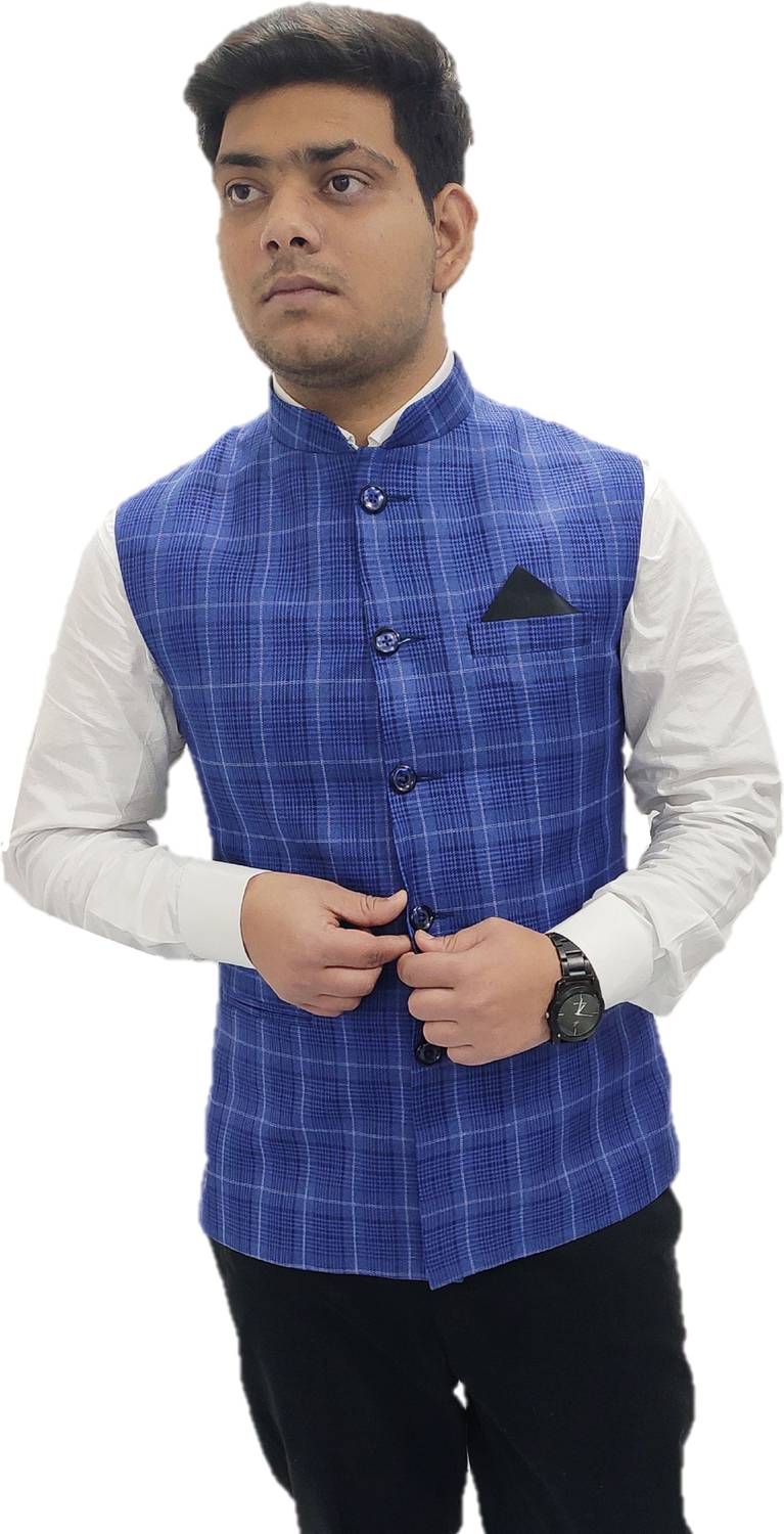 ALJAAMI Checkered Men Waistcoat