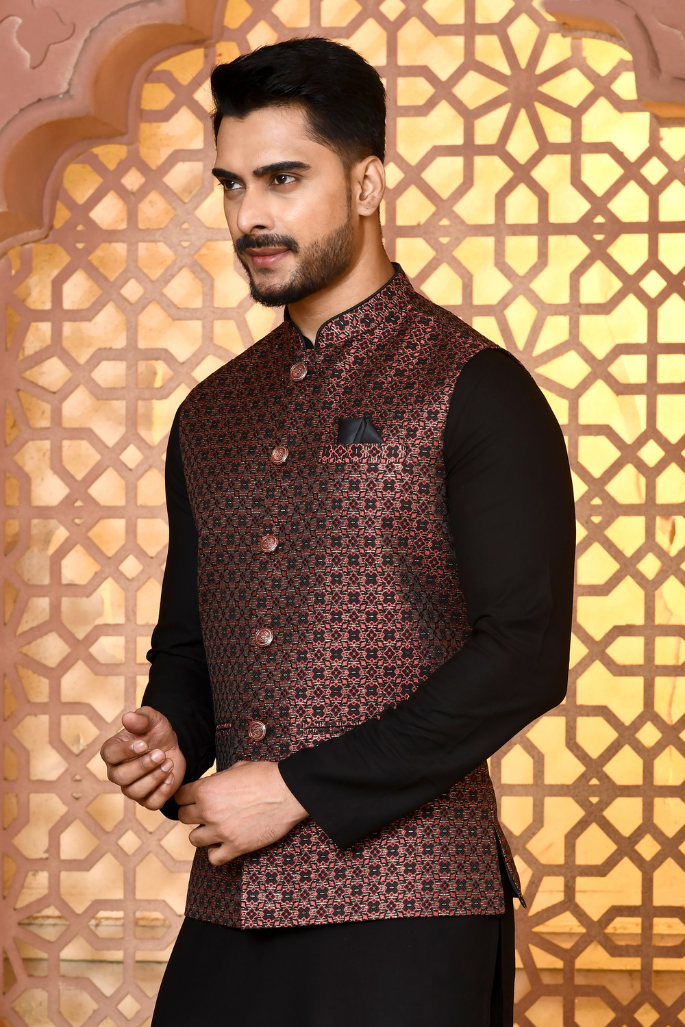 Image of TRENDS OF ETHNIC Sleeveless Woven Design Men Jacket