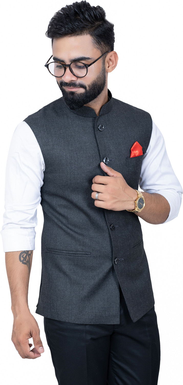 Image of ALJAAMI Solid Men Waistcoat