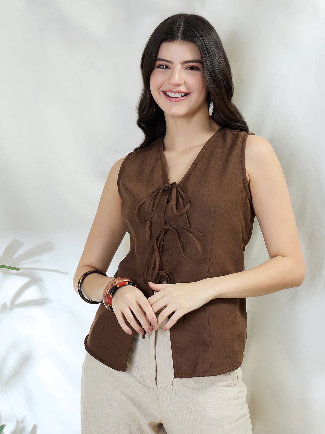 Venica】Twist drape tops / Brown トップス Venica Twist drape tops