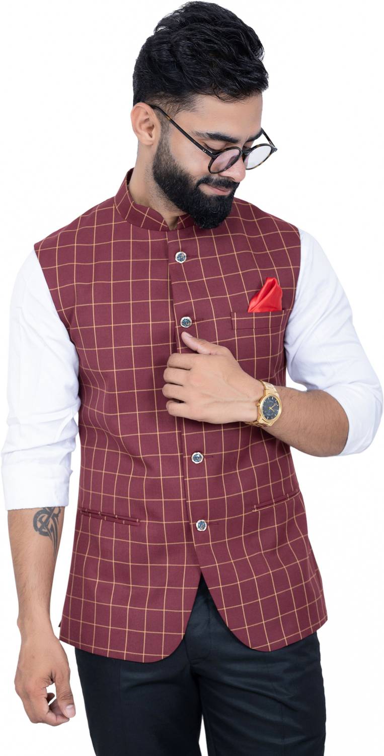 ALJAAMI Checkered Men Waistcoat