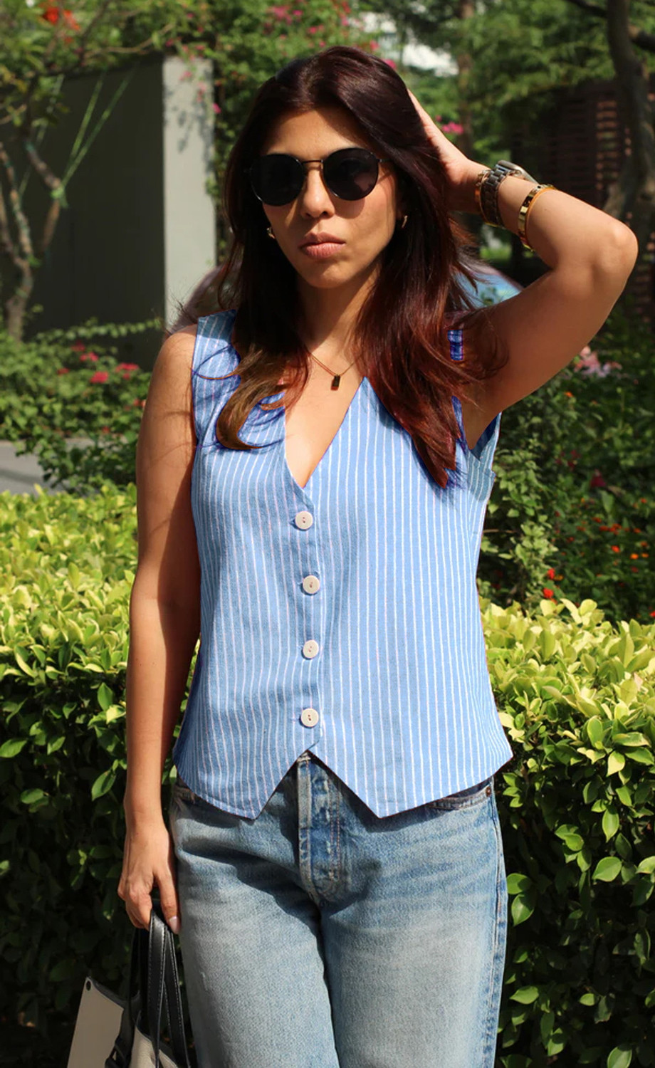 Image of MKTHEWEAR Striped Women Waistcoat