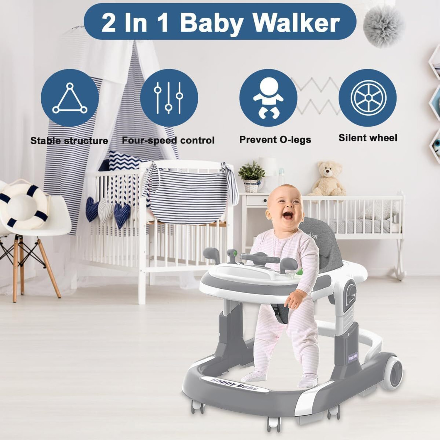 Image of cubbycoo Musical Activity Walker With Parent Rod (Grey)