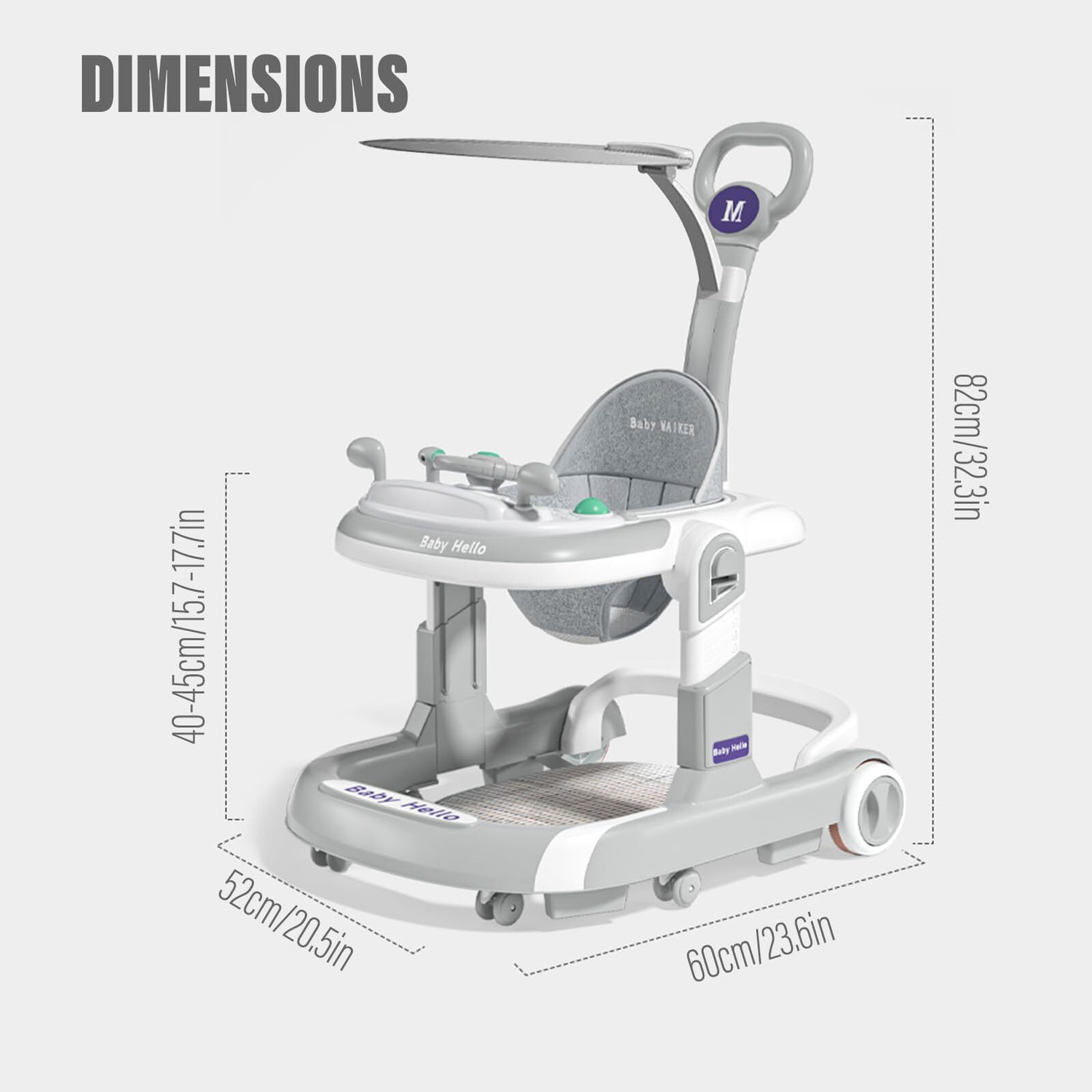 Image of cubbycoo Musical Activity Walker With Parent Rod (Grey)