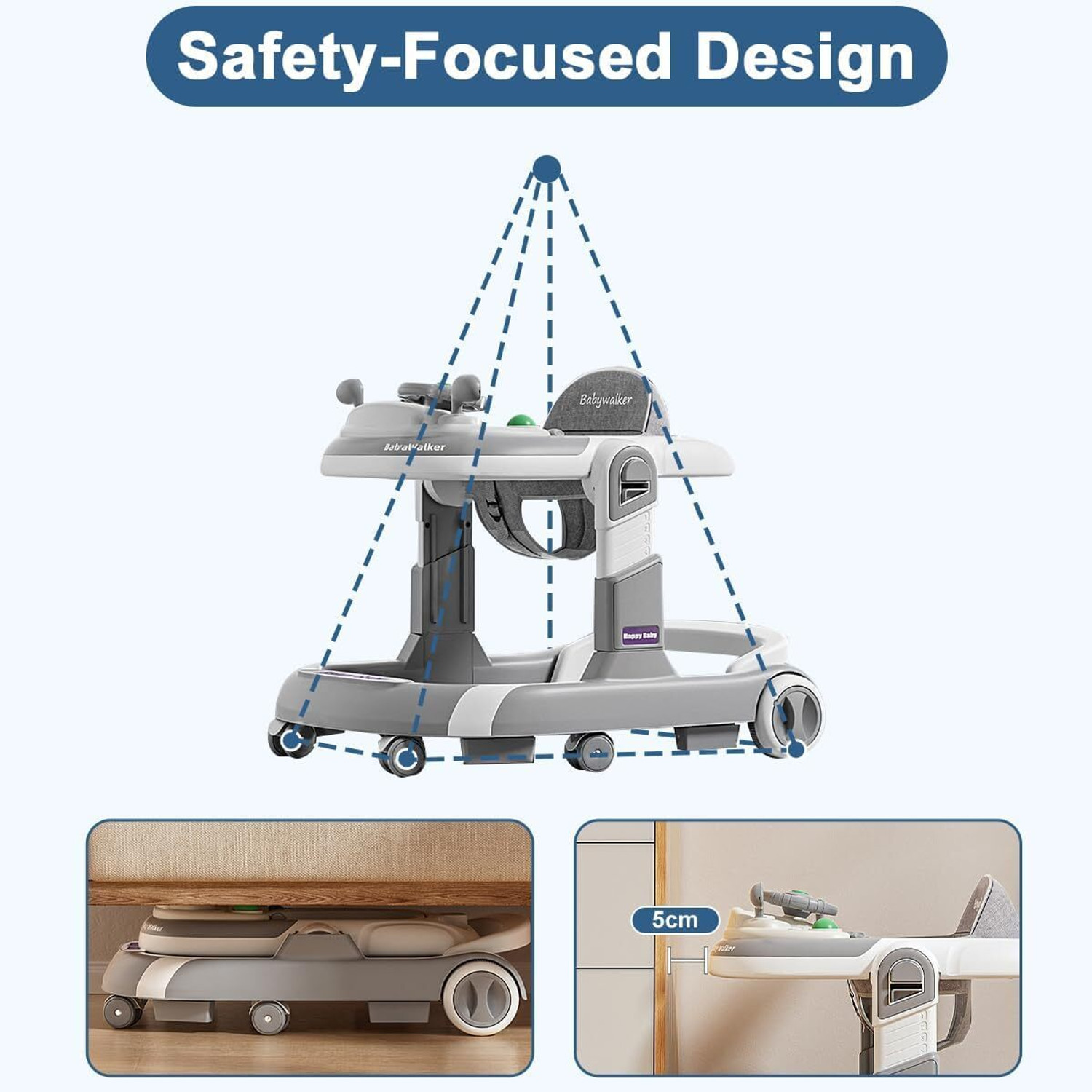 Image of cubbycoo Musical Activity Walker With Parent Rod (Grey)