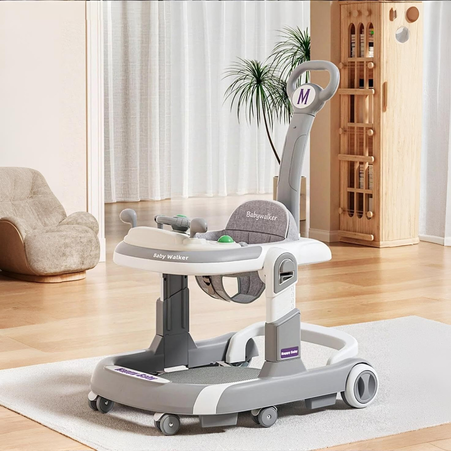Image of cubbycoo Musical Activity Walker With Parent Rod (Grey)