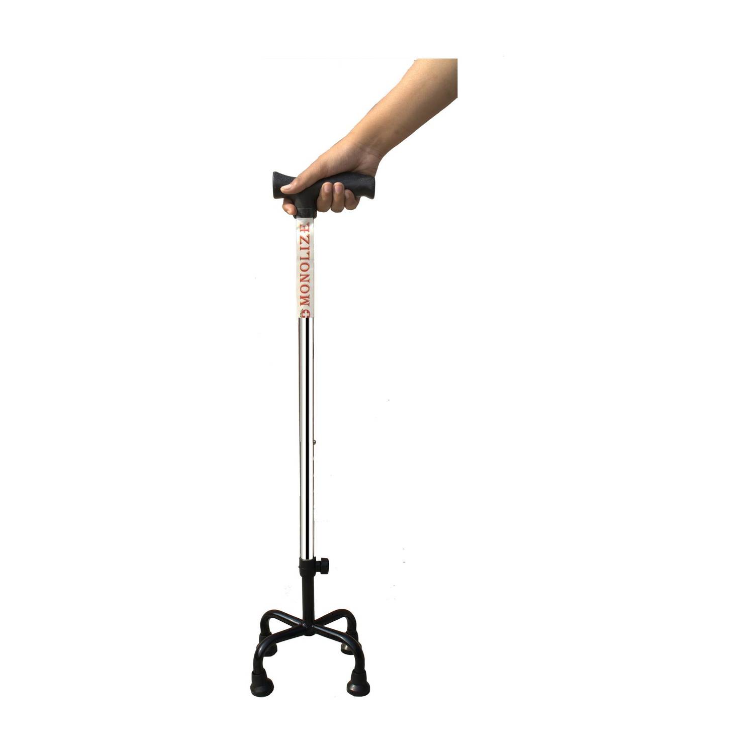 MONOLIZE 4 Leg Chrome Black Height Adjustable Men/Women/Old People Patient Walking Stick