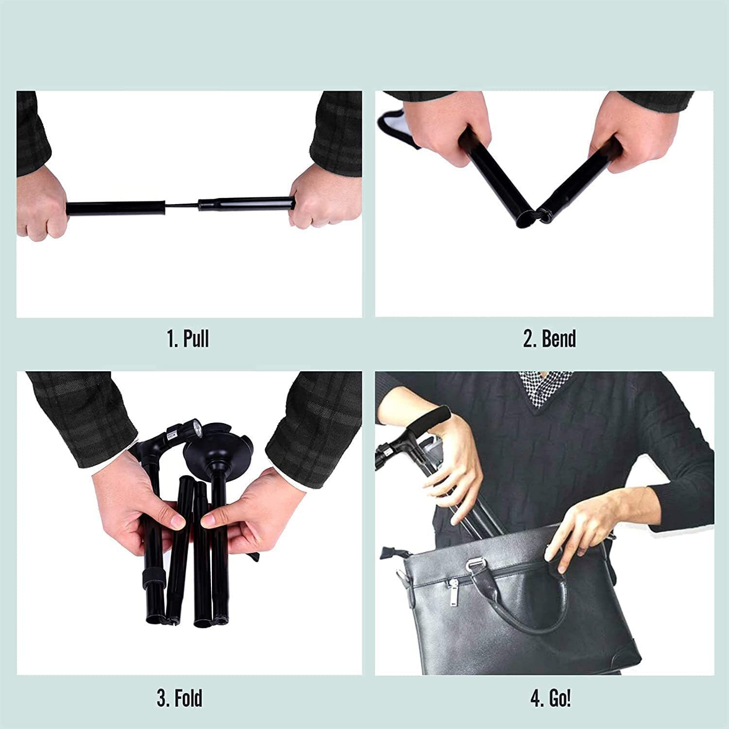 Image of pranzo Rotating Base Folding Walking Stick with LED Light Walking Stick