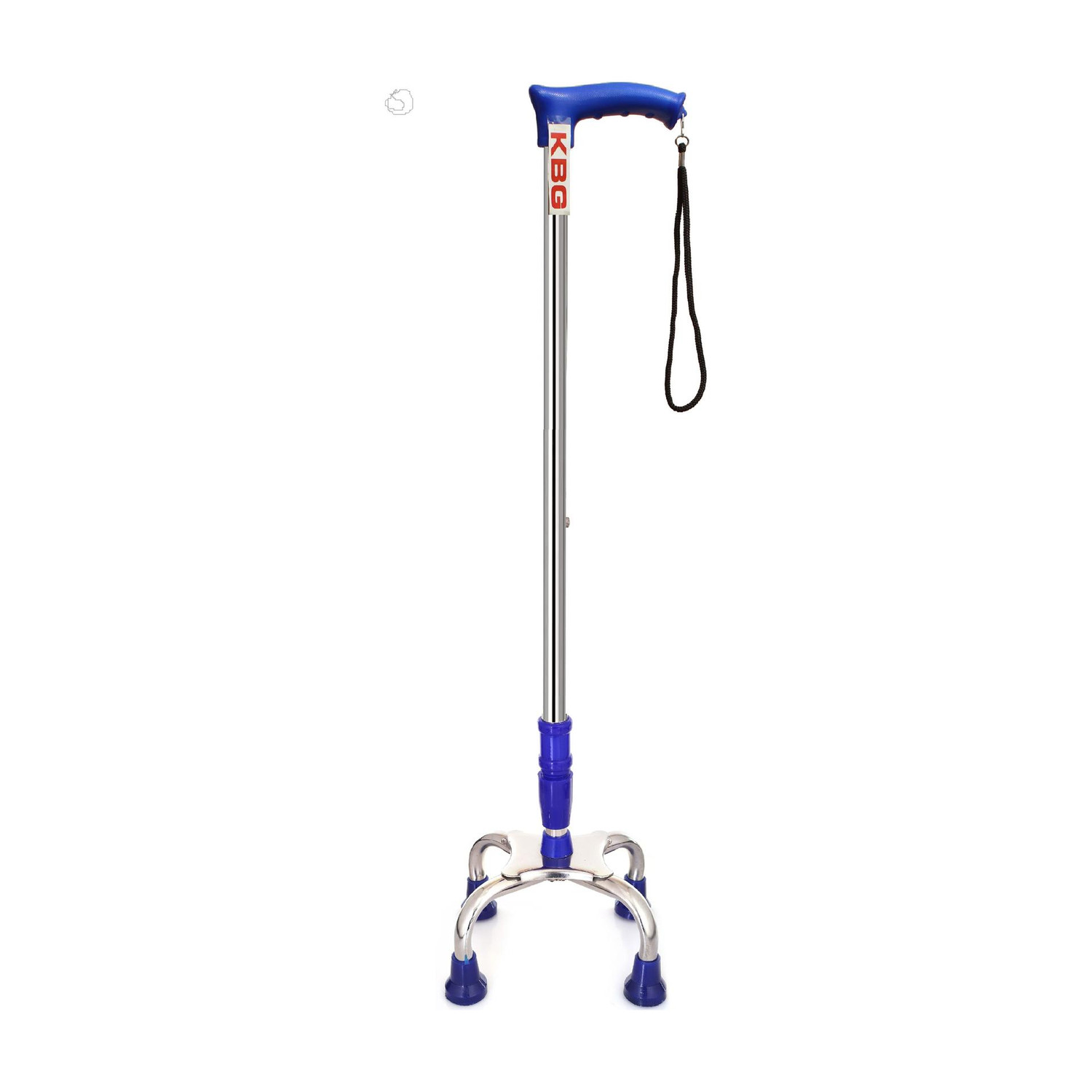 Image of KBG Surgical 4 Leg Chrome Blue Height Adjustable Men Women Old Age People Patient Walking Stick