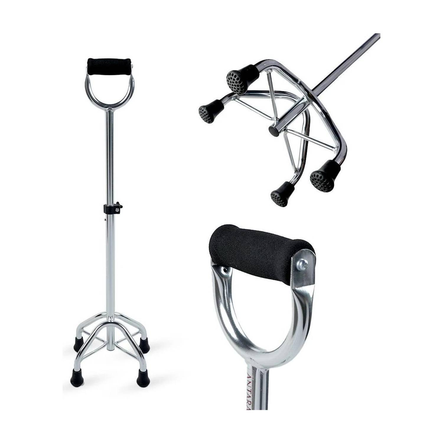 AGEasy Four Leg Walking Stick with U-Shaped Soft Foam Handle, Adjustable Height Walking Stick