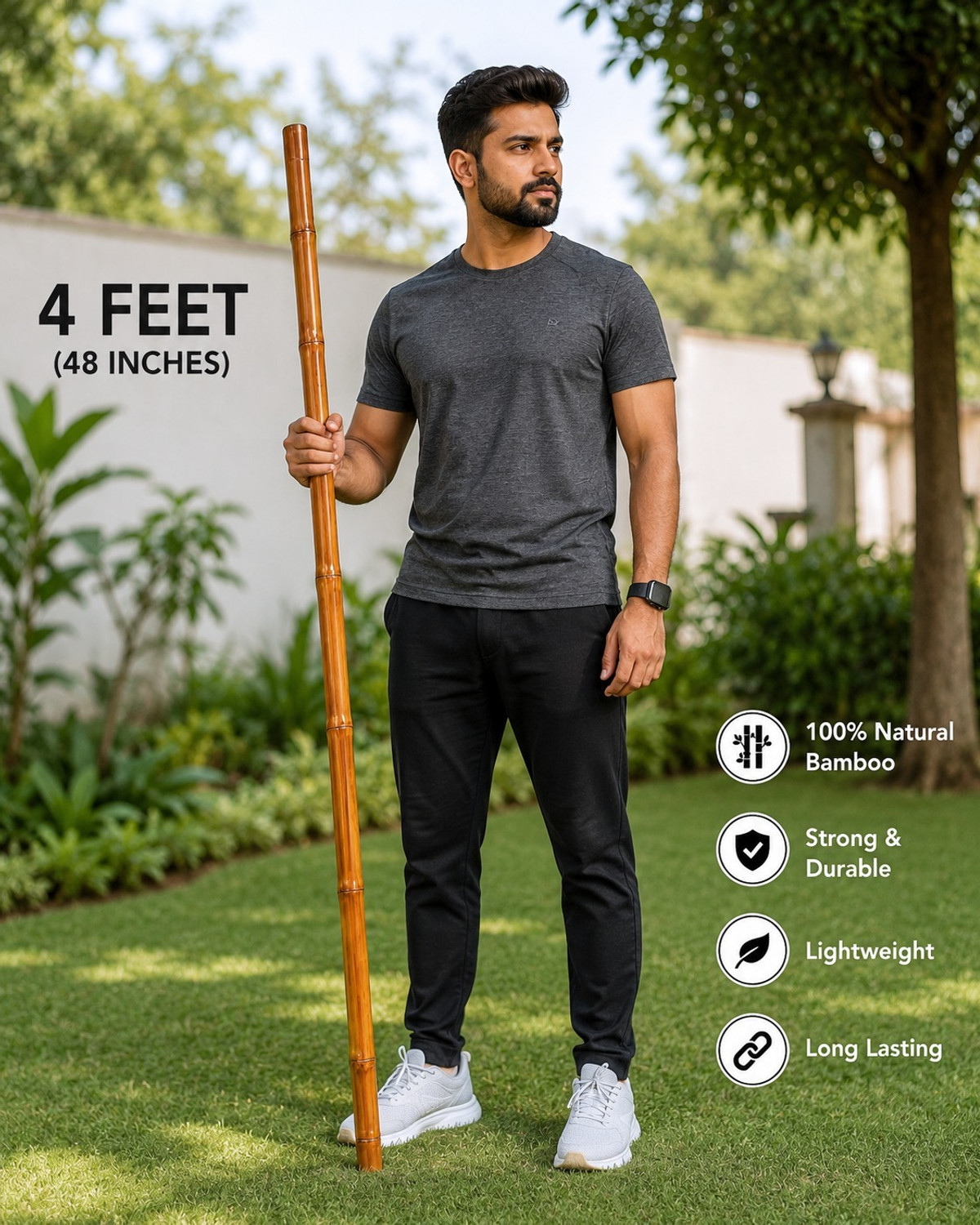 Image of bareillycane Bamboo Exercise Stick 4 Feet (48 Inch) Walking Stick