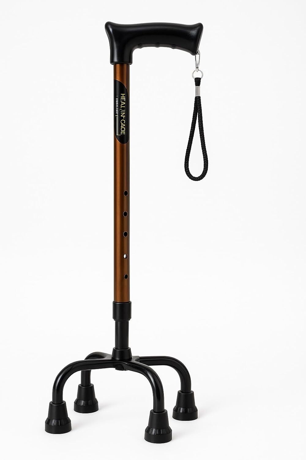 Image of Able 4-Leg Strong Walking Stick for Old People Adjustable Height,Heavy Duty (Copper) Walking Stick