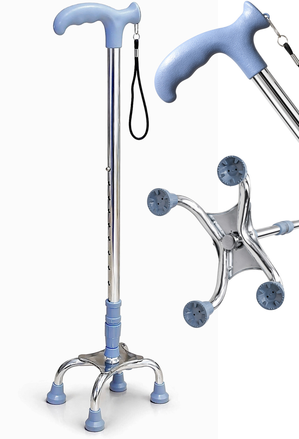 Image of HYGRON SURGICALS SENIOR CITIZEN's SUPPORT Stick Comfortable LARGE BASE 4-Leg Walking Stick