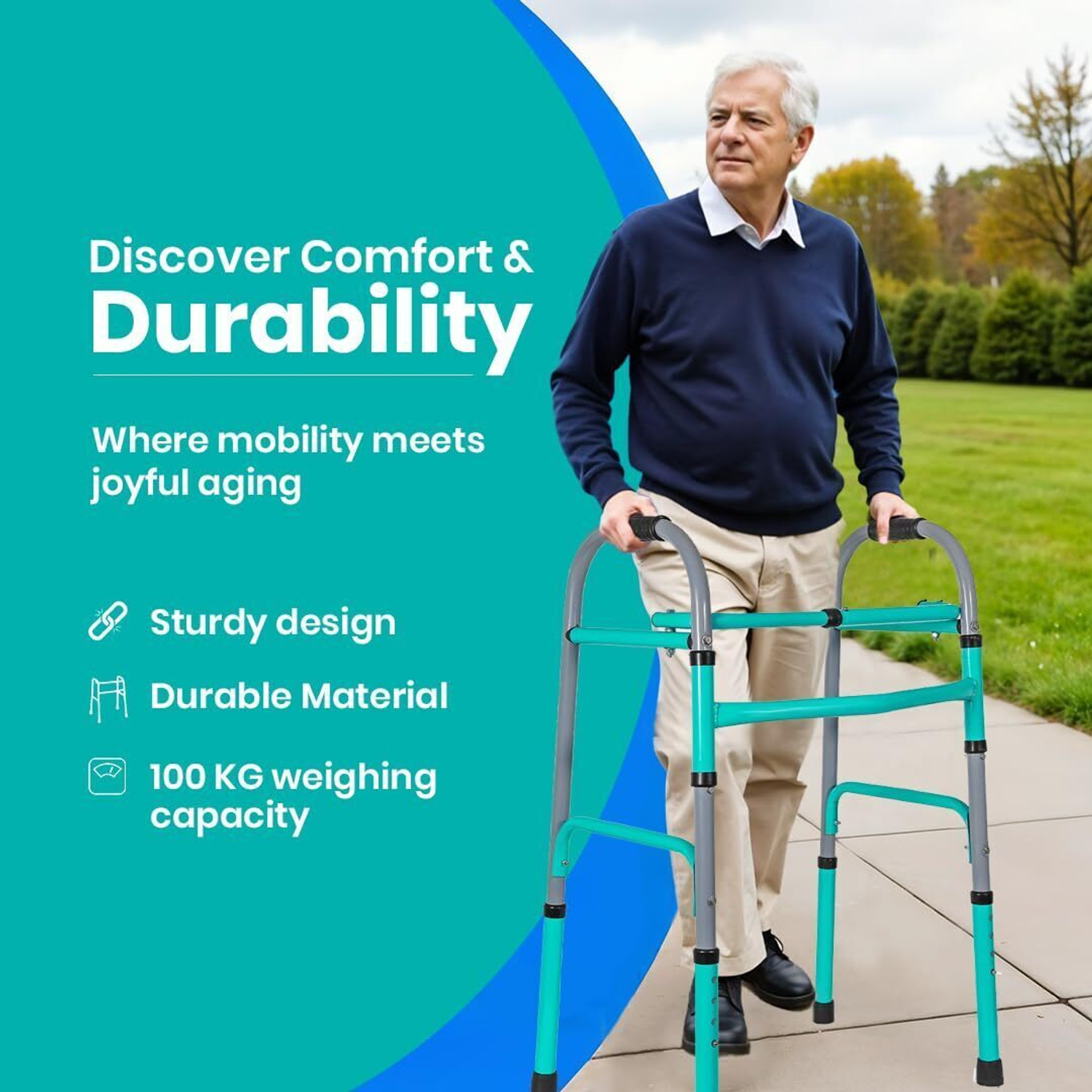 Image of TryFit Eco Walker Lightweight Foldable Walker with Adjustable Height Anti-Skid Grip Walking Stick