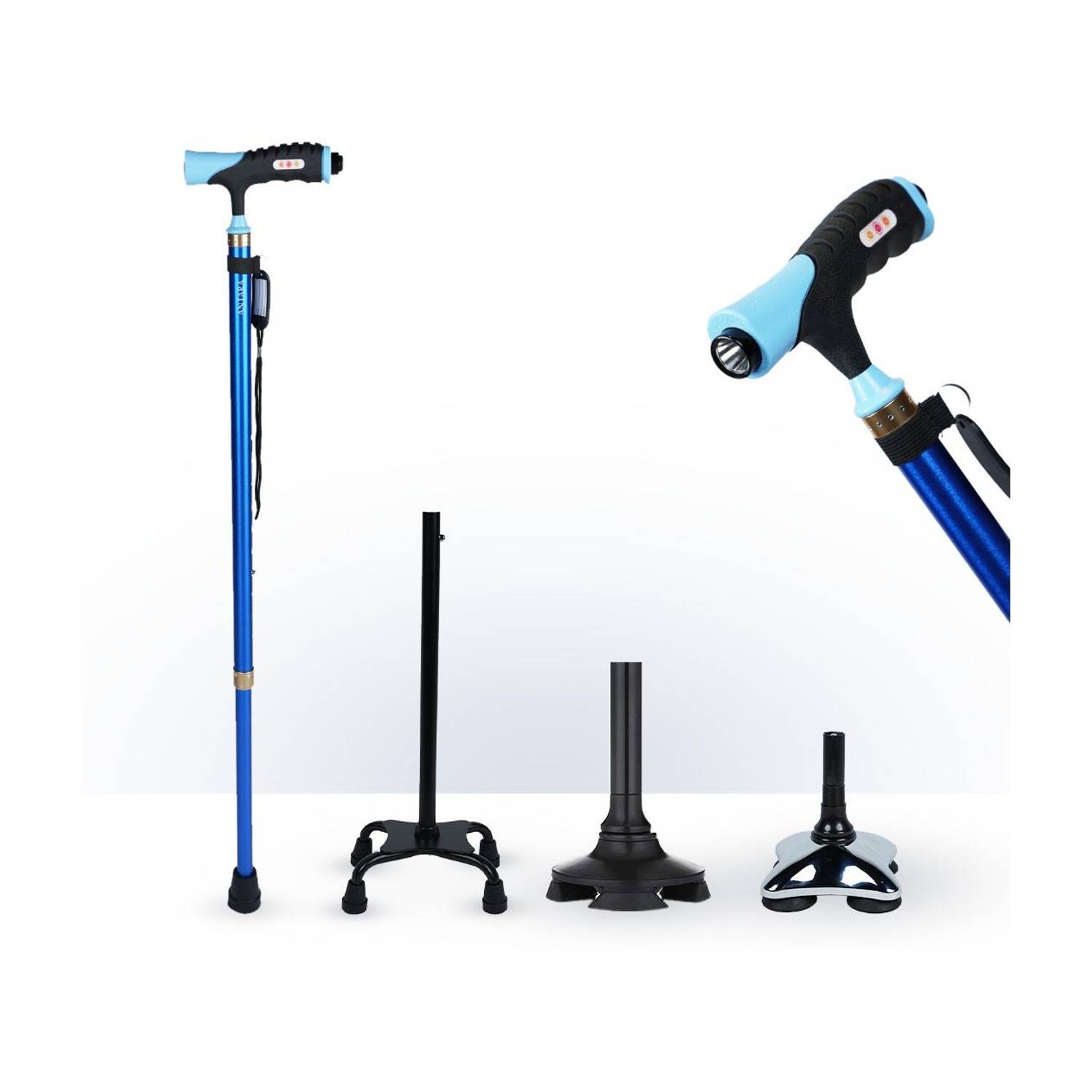 AGEasy (Max Group)Multibase Lumina Walking Stick, Adjustable Height & LED Torch Walking Stick