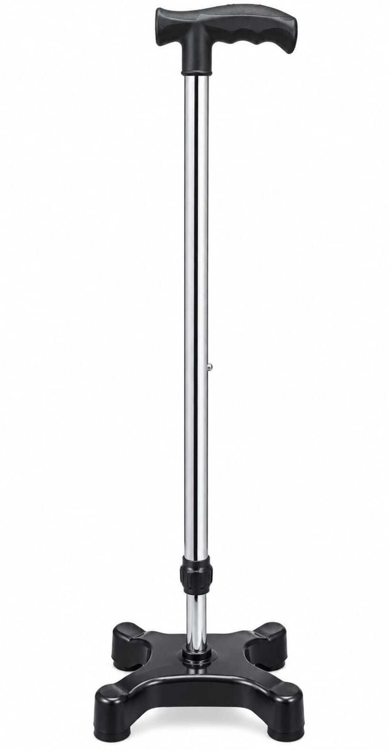 Image of KBG Quad Base Walking Stick with T-Handle and Adjustable Heigh Walking Stick