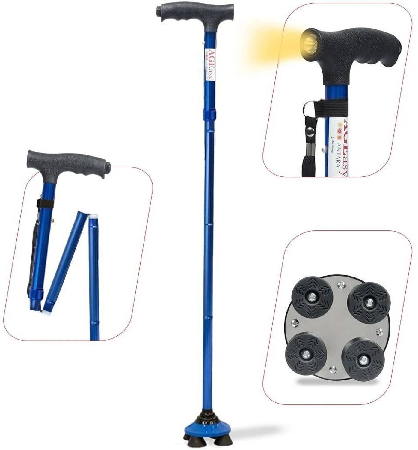AGEasy (Max Group)Pivot Foldable Walking Stick with LED Torch, Adjustable Height Walking Stick