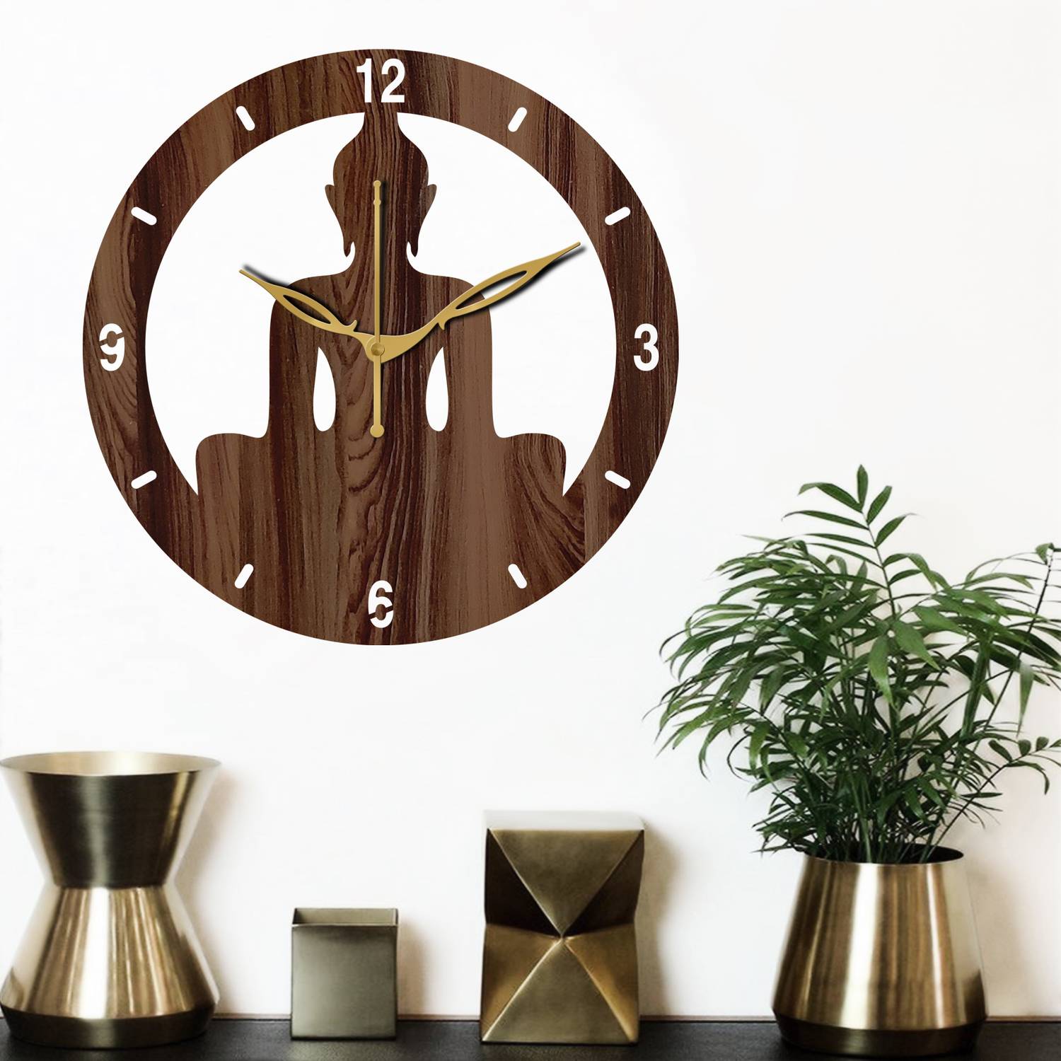 Yamizen Analog 25 cm X 25 cm Wall Clock (Brown, Without Glass, St