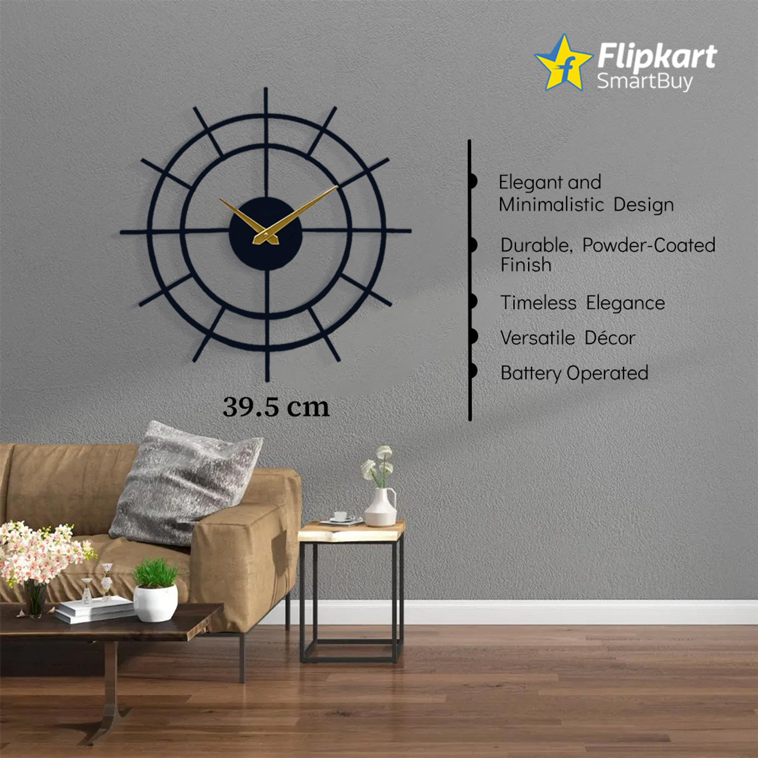 Image of Flipkart SmartBuy Analog 39.5 cm X 39.5 cm Wall Clock (Black, Without Glass, Standard)