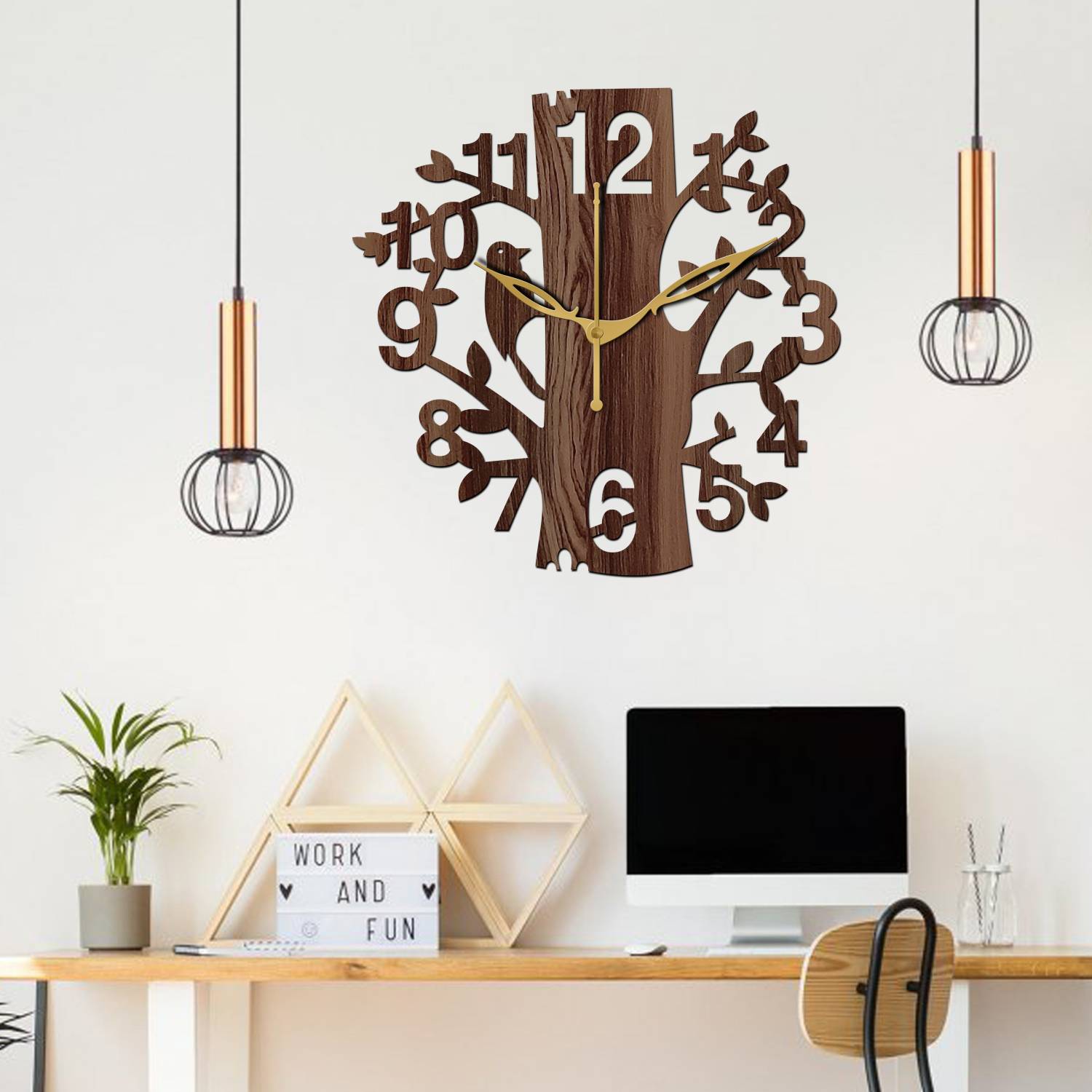 Yamizen Analog 30 cm X 30 cm Wall Clock (Brown, Without Glass, St