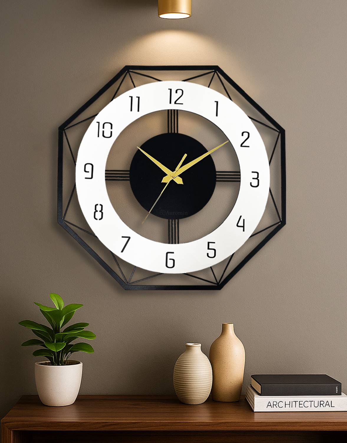 Auromin Analog 40 cm X 40 cm Wall Clock (Black, Without Glass, St