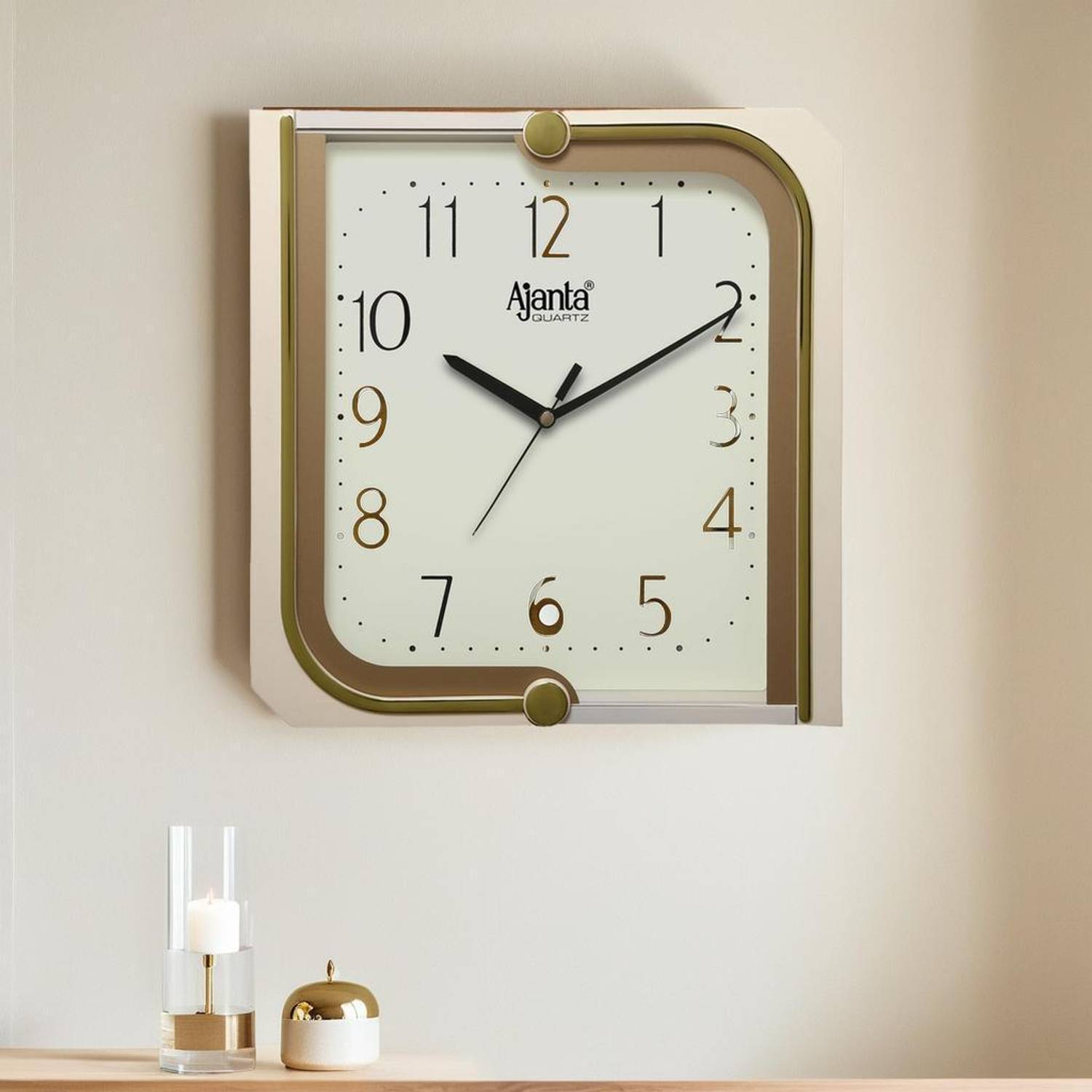 AJANTA Analog 27 cm X 27 cm Wall Clock (Beige, With Glass, Standa