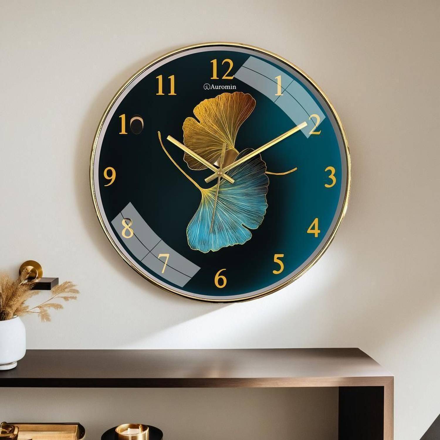 Auromin Analog 30 cm X 30 cm Wall Clock (Black, With Glass, Stand
