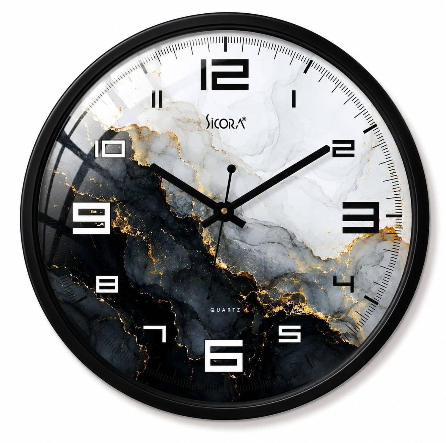 Image of SICORA Analog 30 cm X 30 cm Wall Clock (Black, With Glass, Standard)