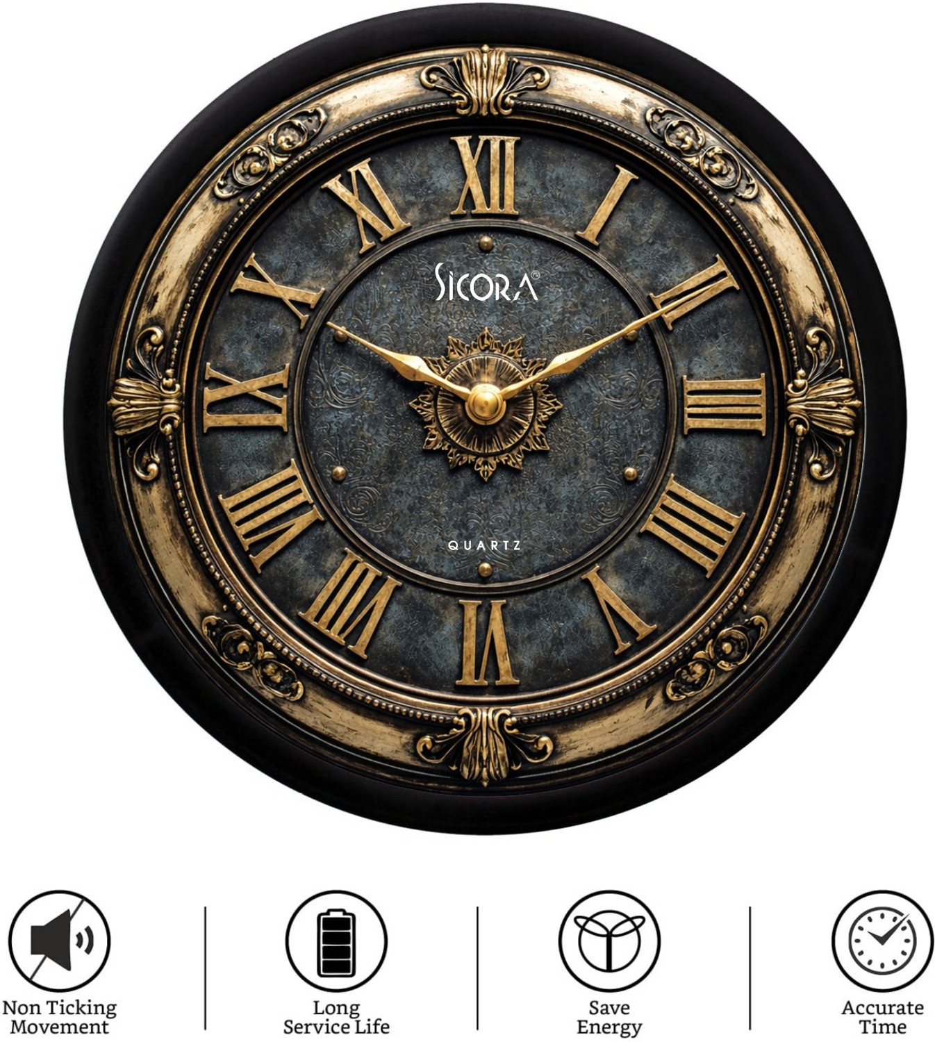 Image of SICORA Analog 30 cm X 30 cm Wall Clock (Black, With Glass, Standard)