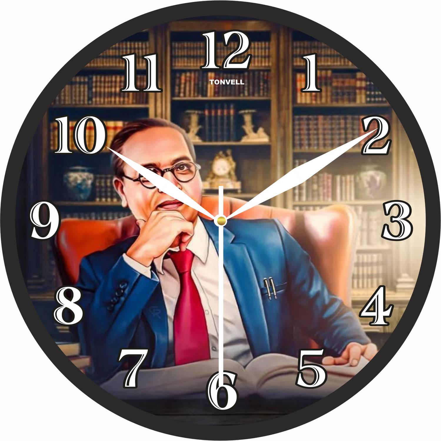 TONVELL Analog 25 cm X 25 cm Wall Clock (Black, With Glass, Stand
