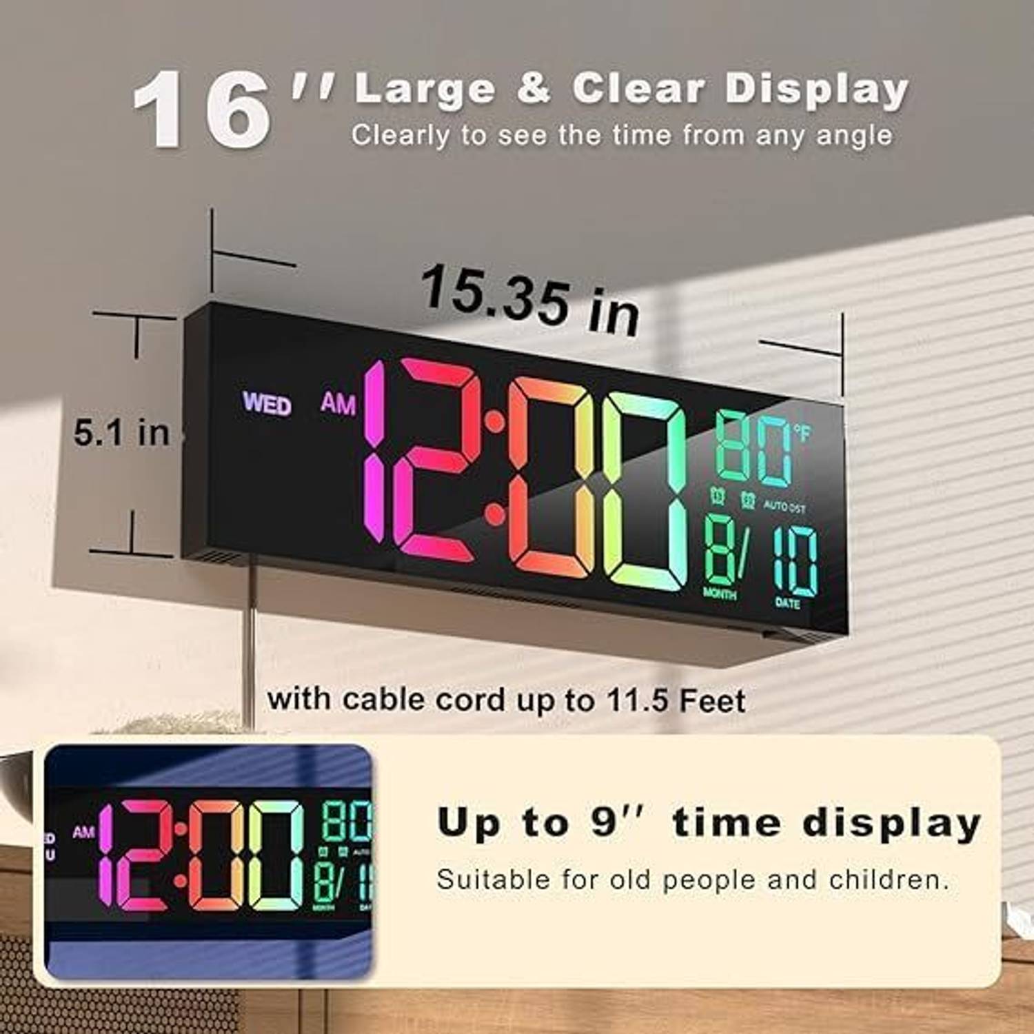 WOLBLIX 12x16 cm Digital Wall Clock - Image 2
