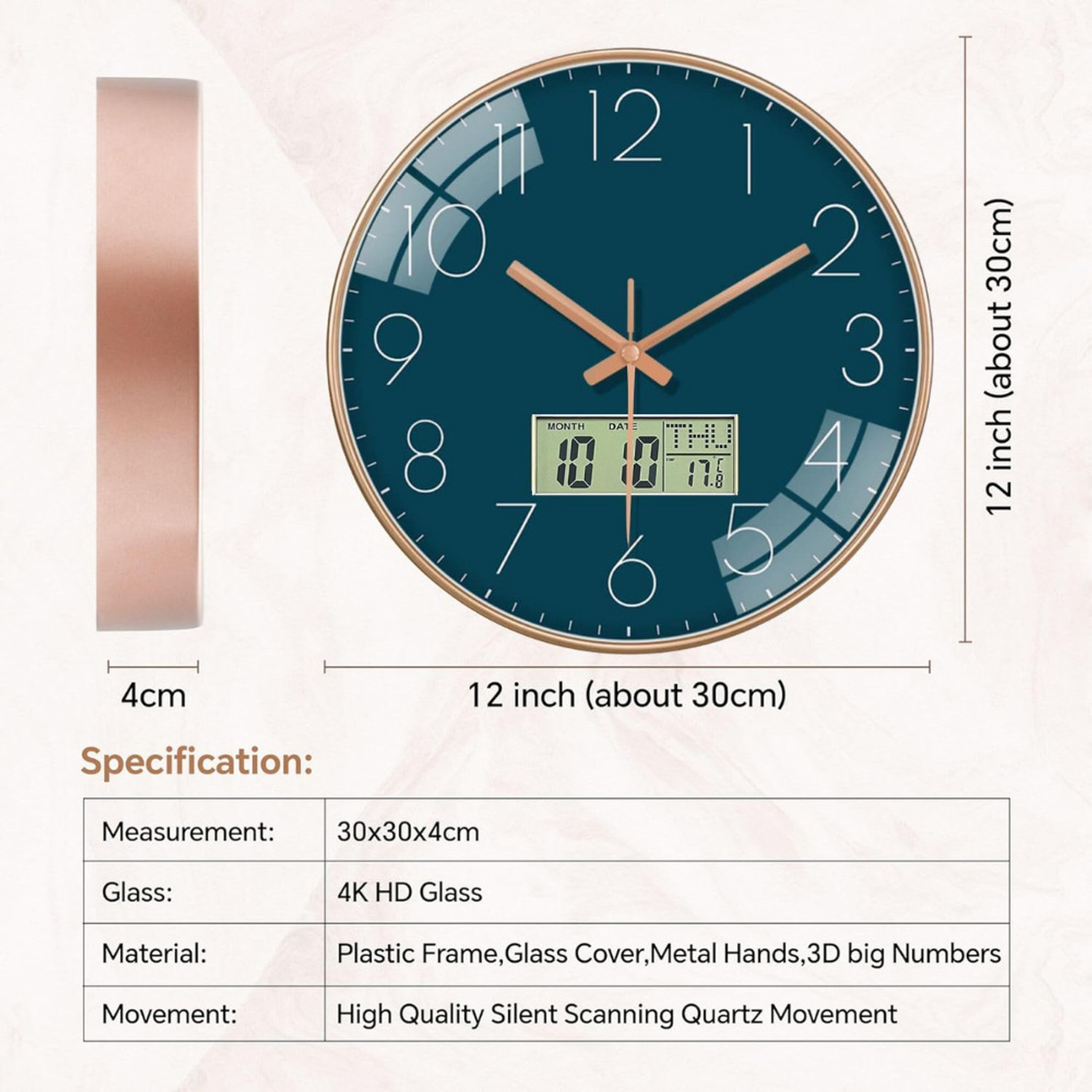 Image of Star Work Analog-Digital 28.5 cm X 28.5 cm Wall Clock