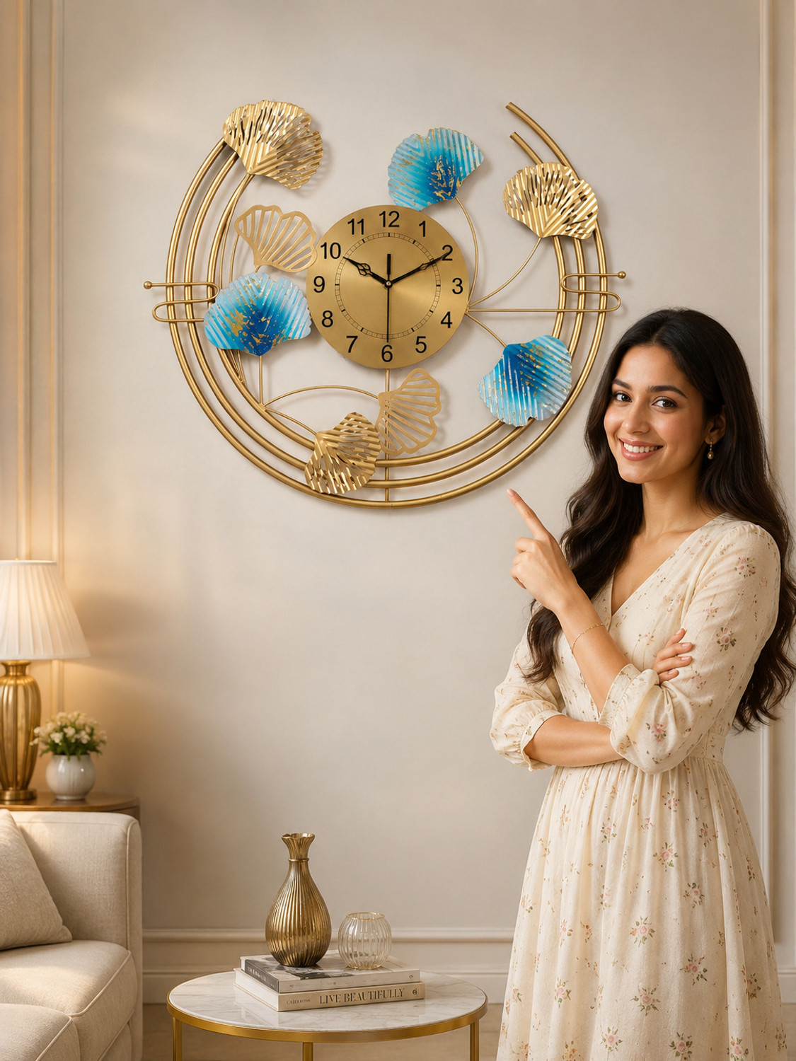 Image of ROCED EMOH EHT Analog 30 cm X 60 cm Wall Clock (Multicolor, Gold, Without Glass, DIY Clocks)