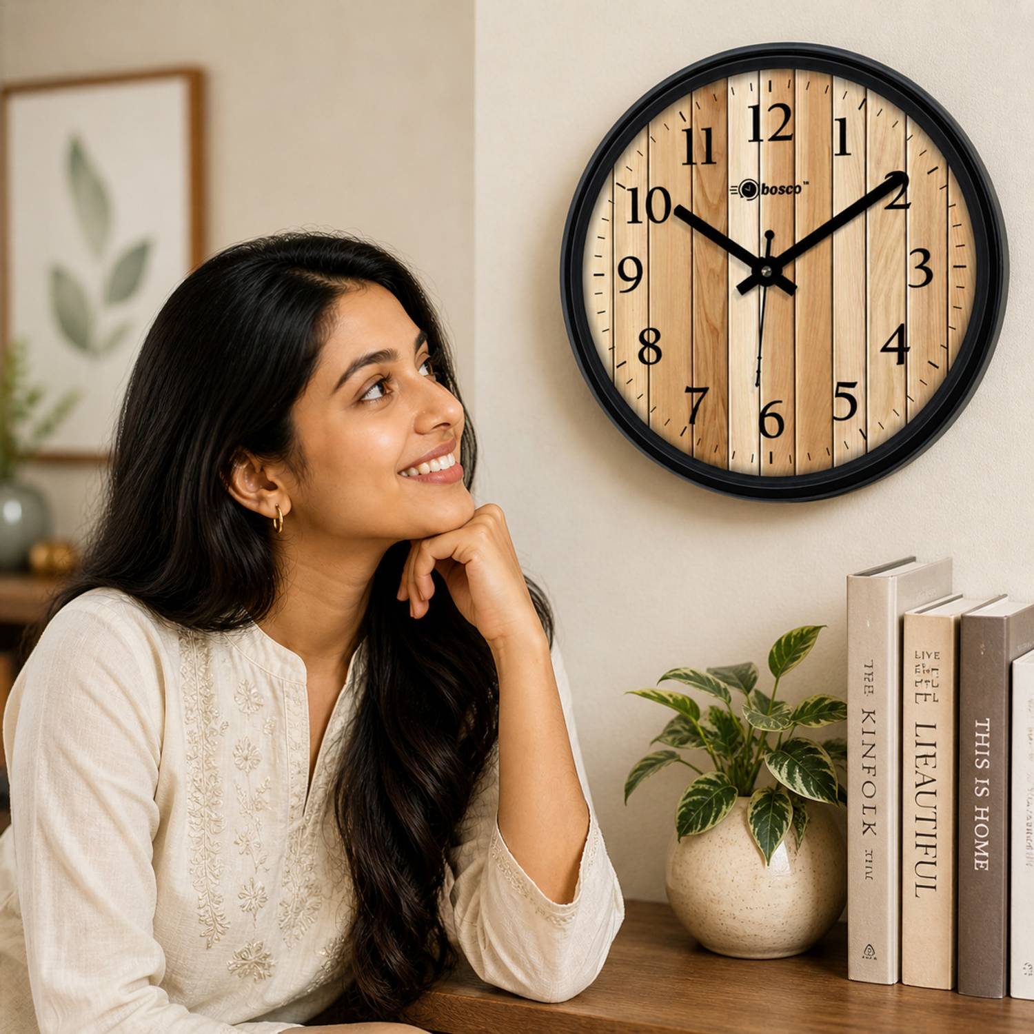 BOSCO Analog 30 cm X 30 cm Wall Clock (Beige, With Glass, Standar