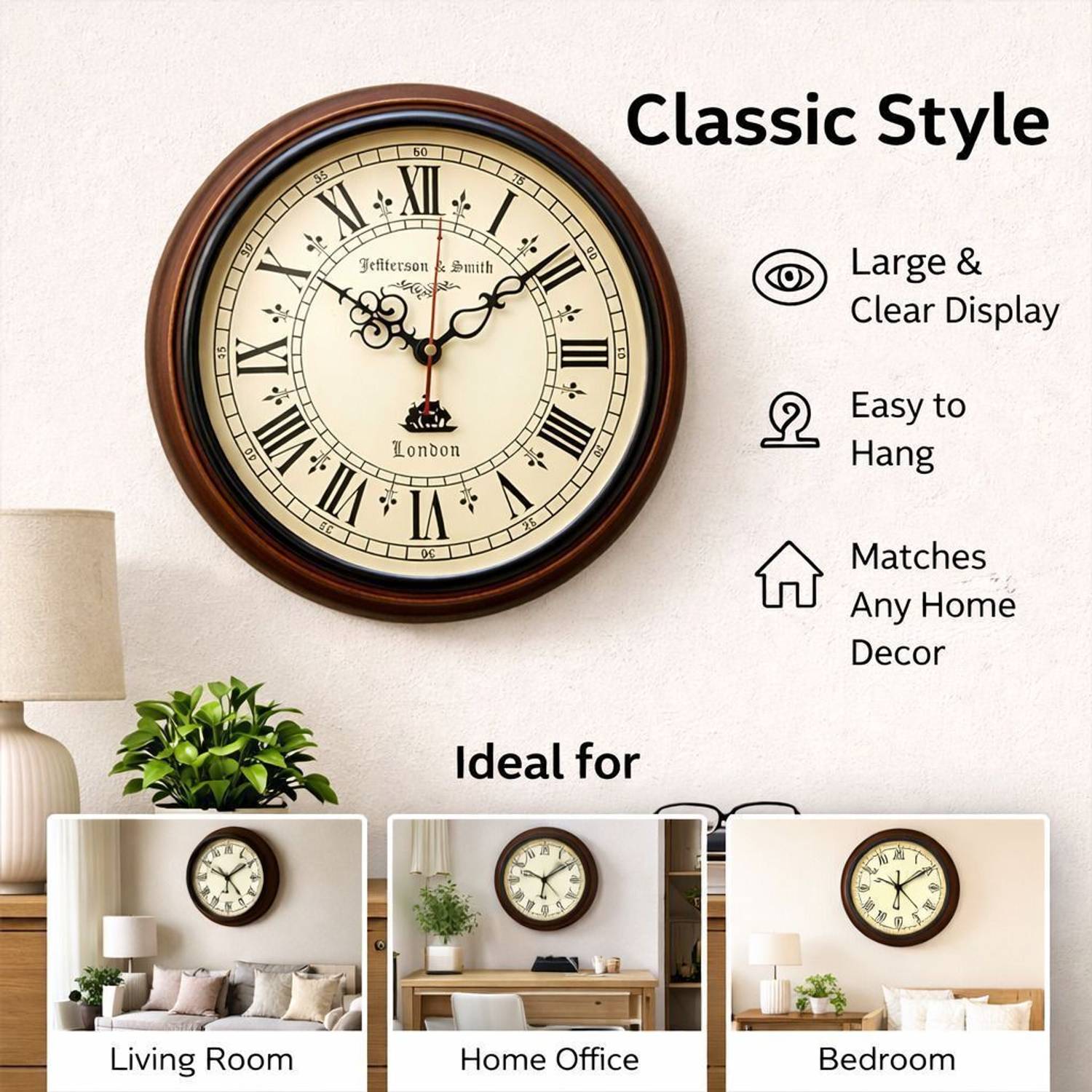 NAUTIKRAFT 30x30 cm Brown Wall Clock - Image 3