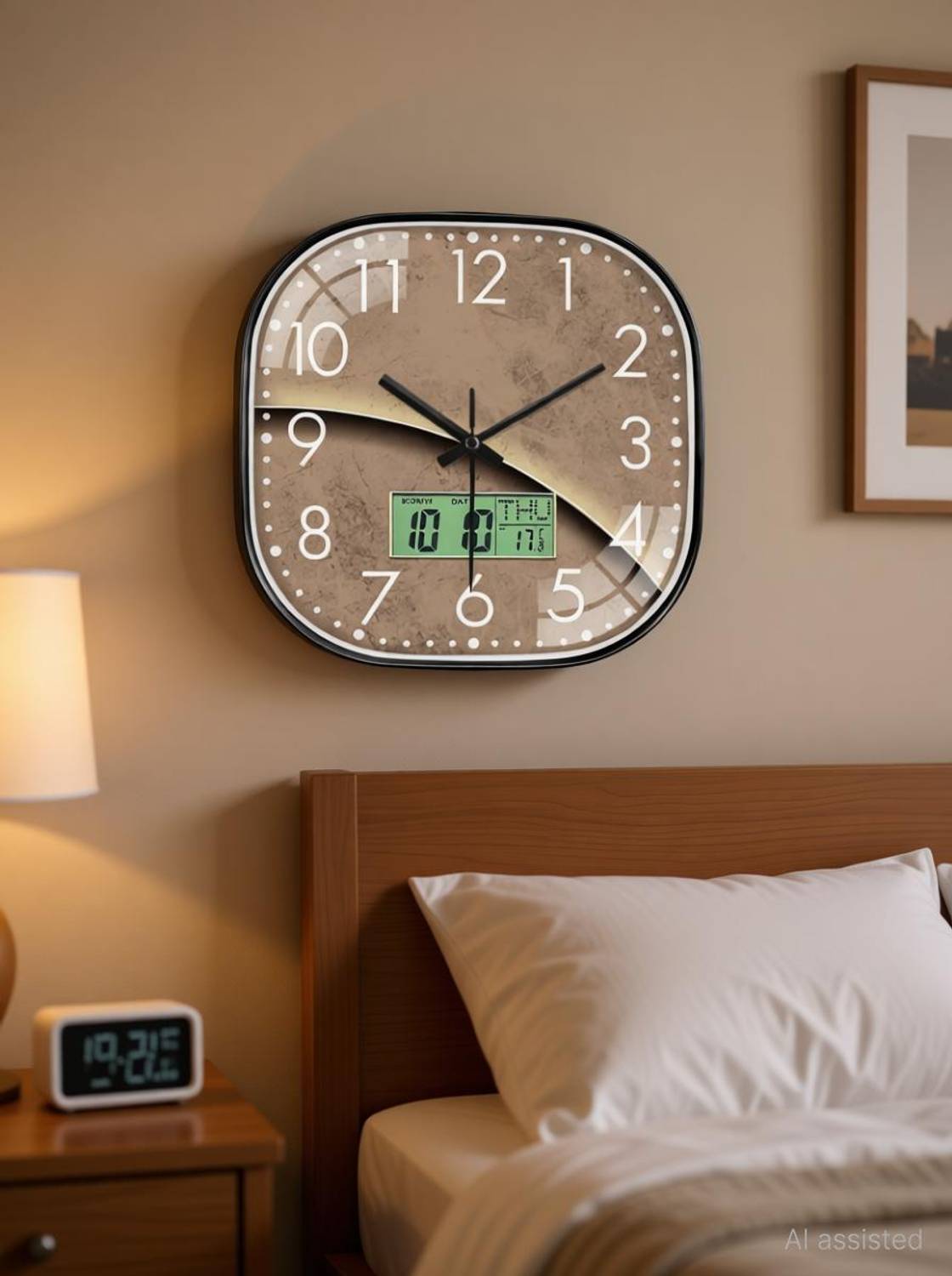 AshandRoh 32cm Yellow Analog-Digital Wall Clock - Image 1