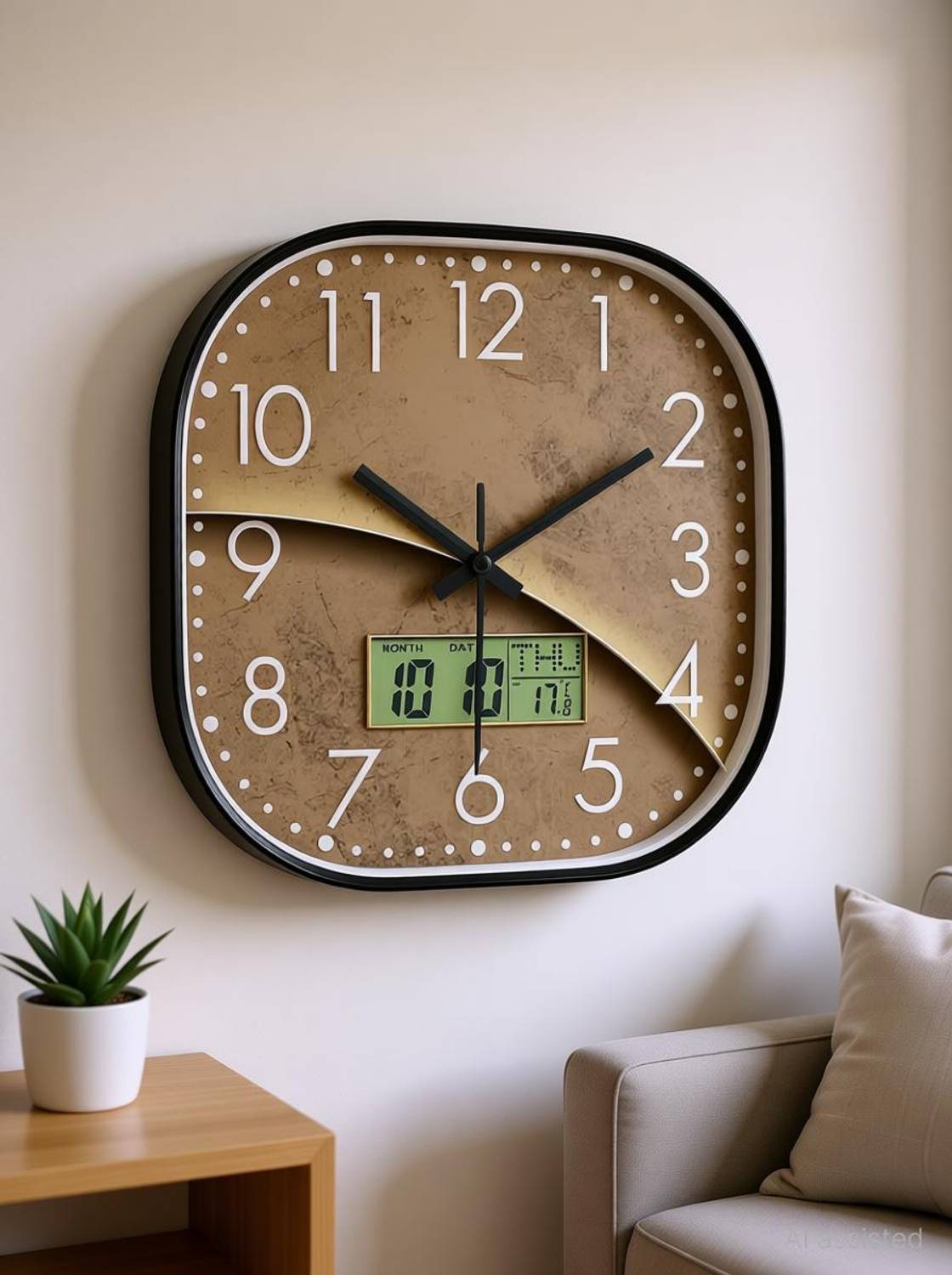 AshandRoh 32cm Yellow Analog-Digital Wall Clock - Image 2