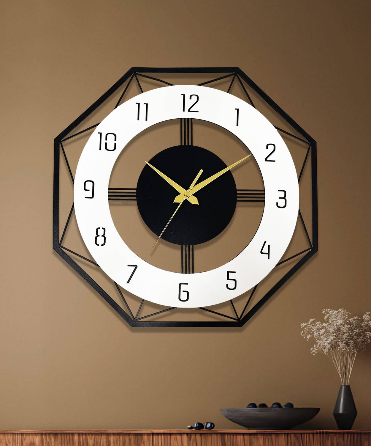 Auromin Analog 40 cm X 40 cm Wall Clock (Black, Without Glass, St