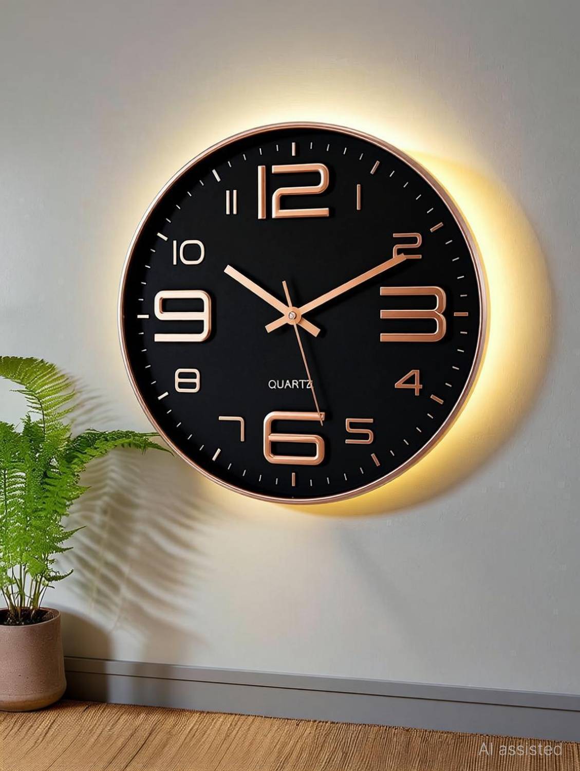 AshandRoh Analog-Digital 32 cm X 32 cm Wall Clock (Beige, With Gl