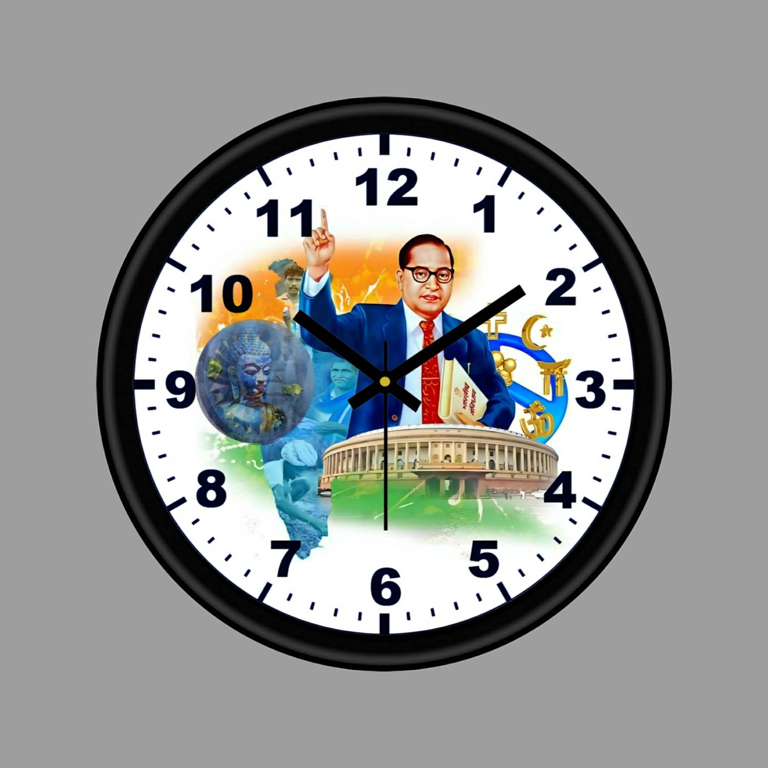 FASWLD Analog 25 cm X 25 cm Wall Clock (Black, With Glass, Standa