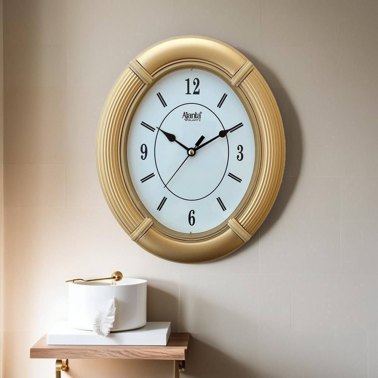 AJANTA Analog 25 cm X 21 cm Wall Clock (Gold, With Glass, Standar